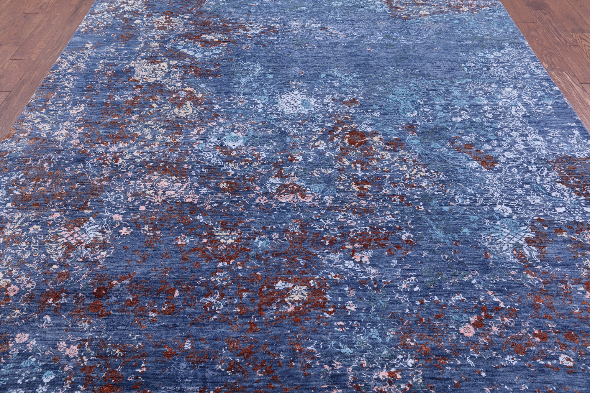 Blue Contemporary Hand Knotted Wool & Silk Rug - 8' 0" X 9' 9" - Golden Nile