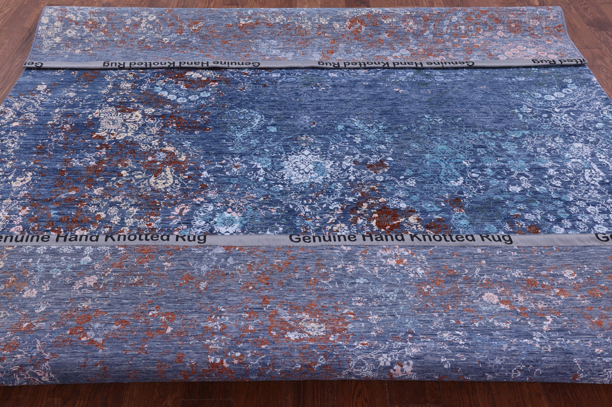 Blue Contemporary Hand Knotted Wool & Silk Rug - 8' 0" X 9' 9" - Golden Nile