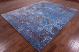 Blue Contemporary Hand Knotted Wool & Silk Rug - 8' 0" X 9' 9" - Golden Nile
