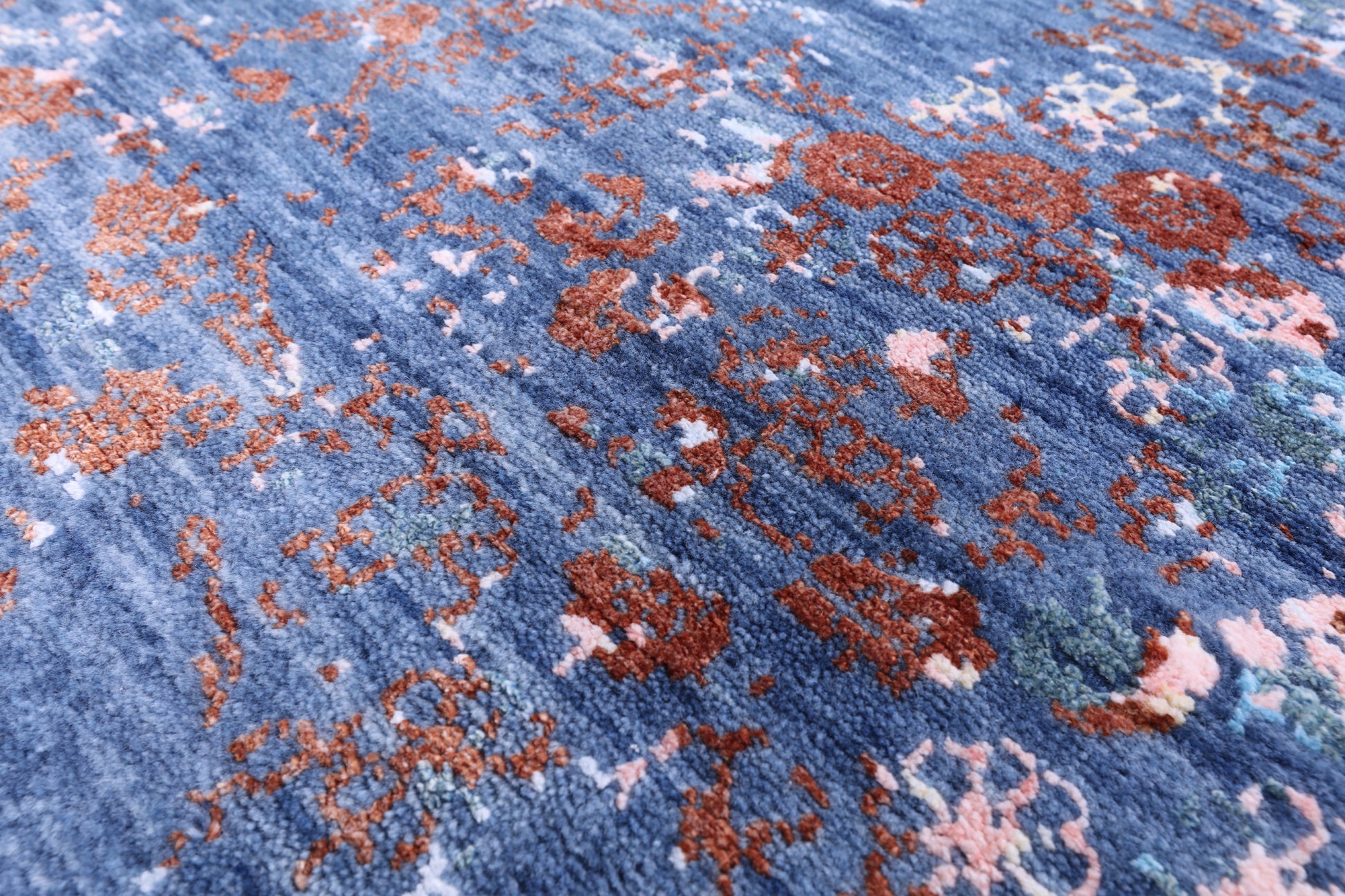 Blue Contemporary Hand Knotted Wool & Silk Rug - 8' 0" X 9' 9" - Golden Nile