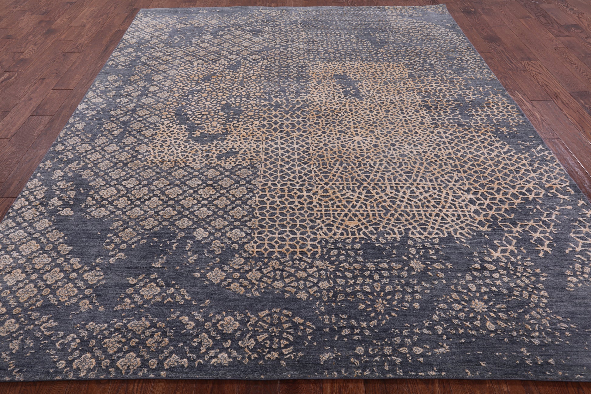 Grey Abstract Modern Hand Knotted Wool & Silk Rug - 8' 2" X 10' 0" - Golden Nile