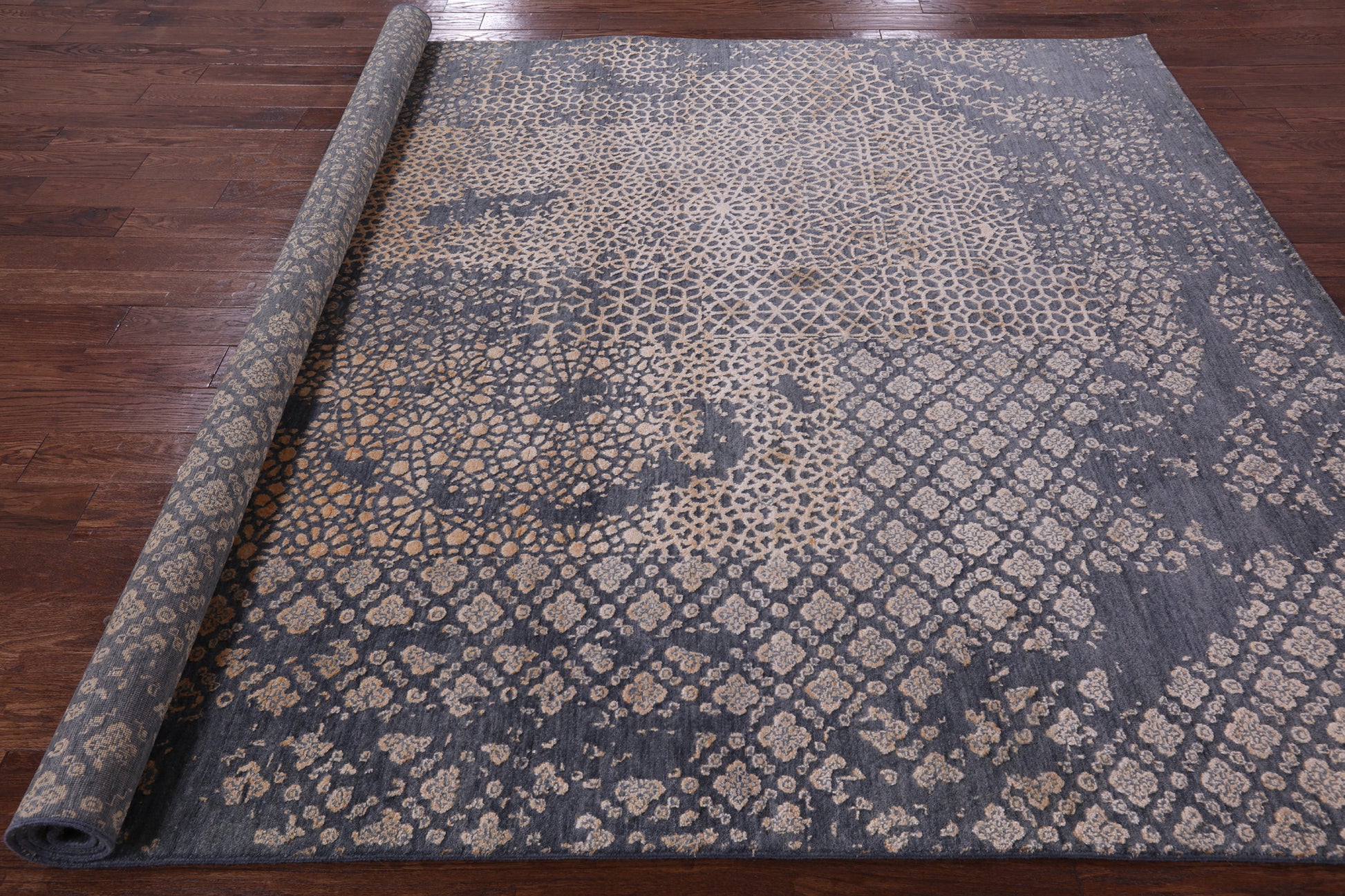 Grey Abstract Modern Hand Knotted Wool & Silk Rug - 8' 2" X 10' 0" - Golden Nile