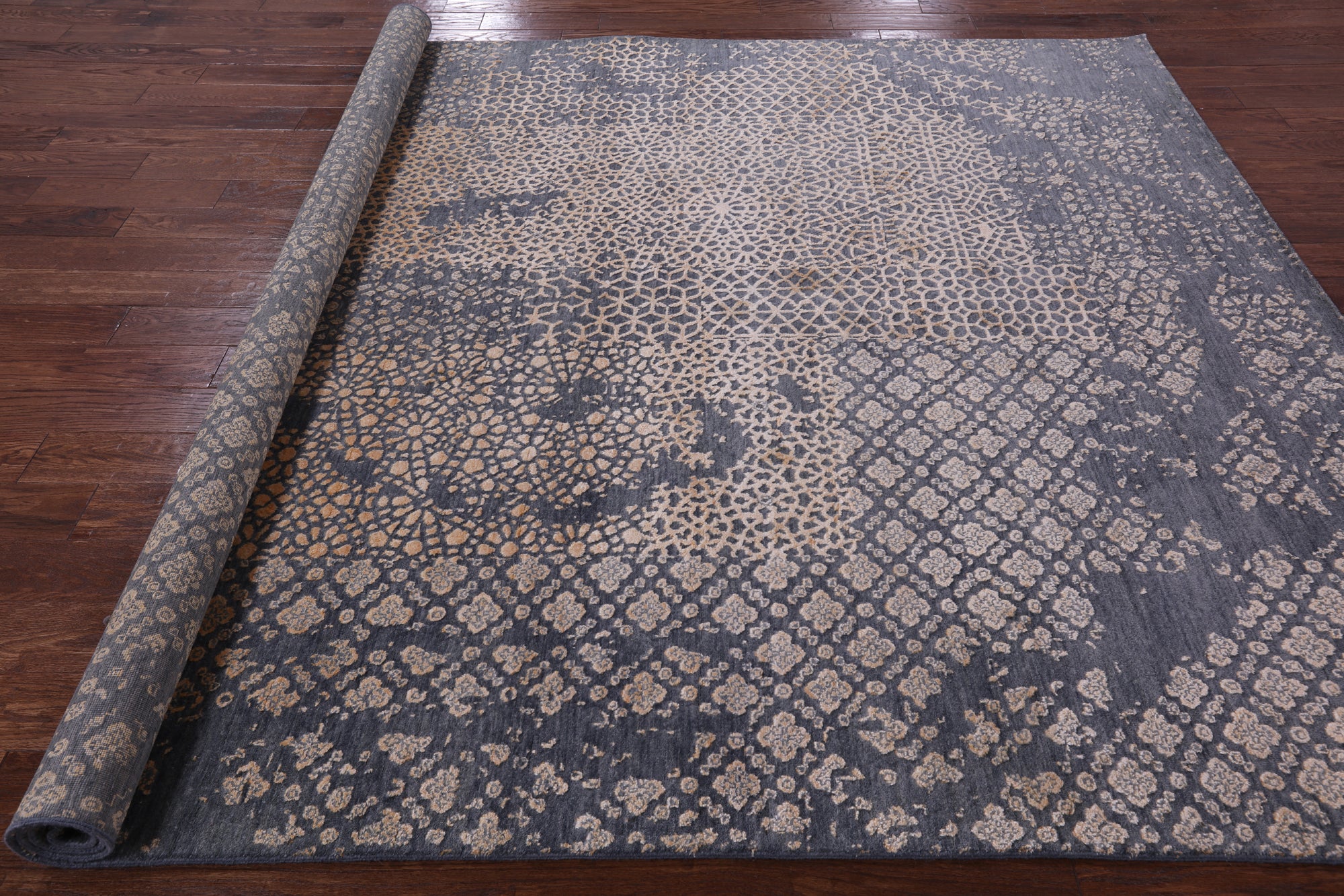 Grey Abstract Modern Hand Knotted Wool & Silk Rug - 8' 2" X 10' 0" - Golden Nile
