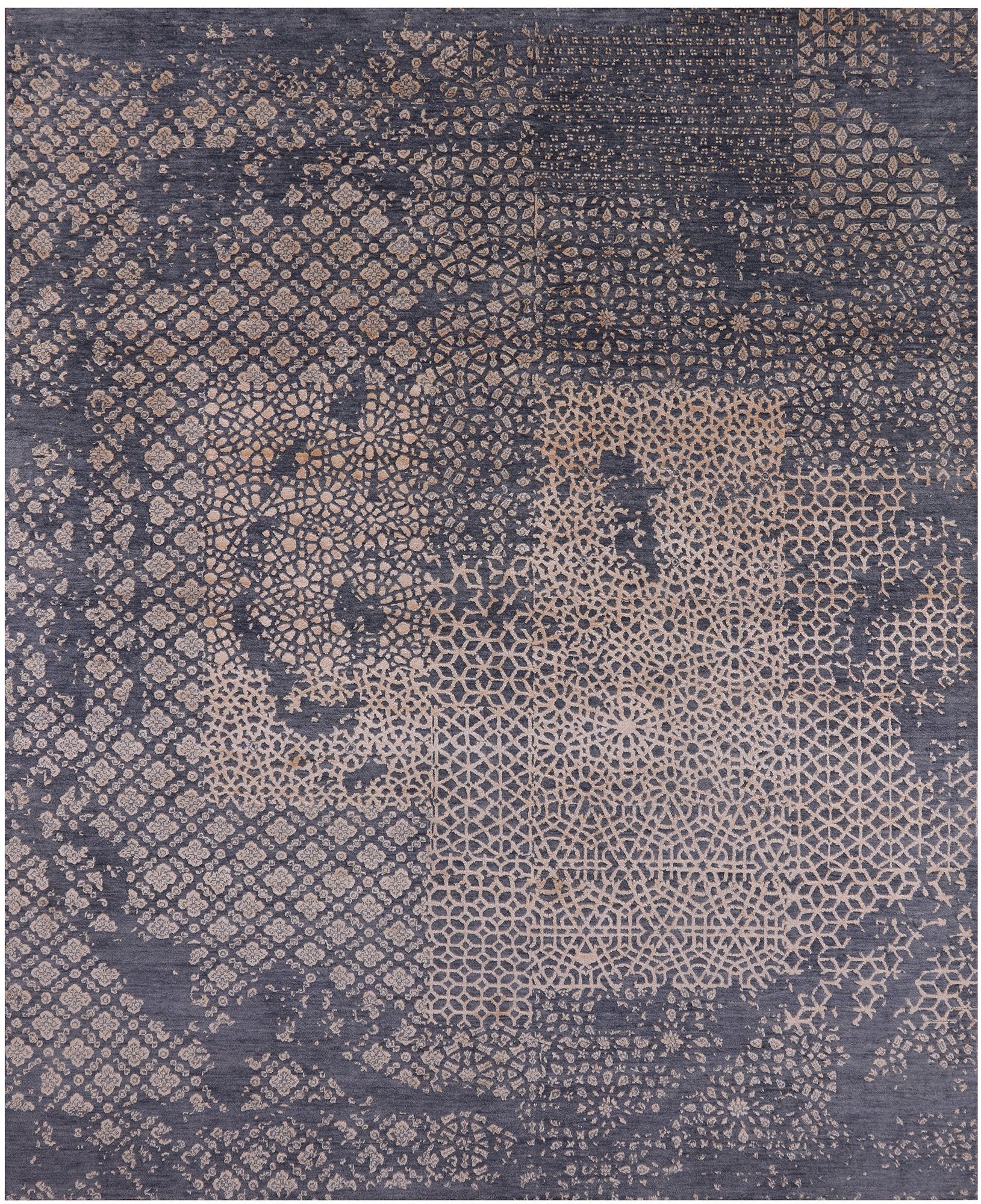 Grey Abstract Modern Hand Knotted Wool & Silk Rug - 8' 2" X 10' 0" - Golden Nile