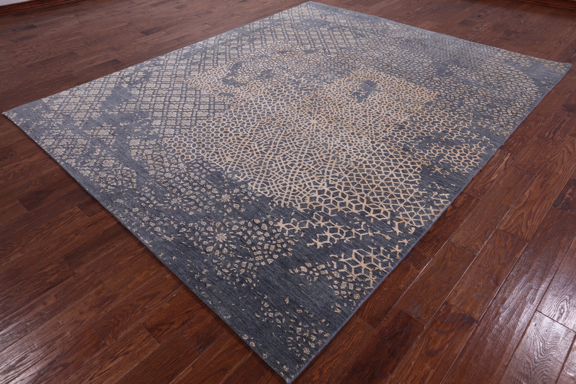 Grey Abstract Modern Hand Knotted Wool & Silk Rug - 8' 2" X 10' 0" - Golden Nile