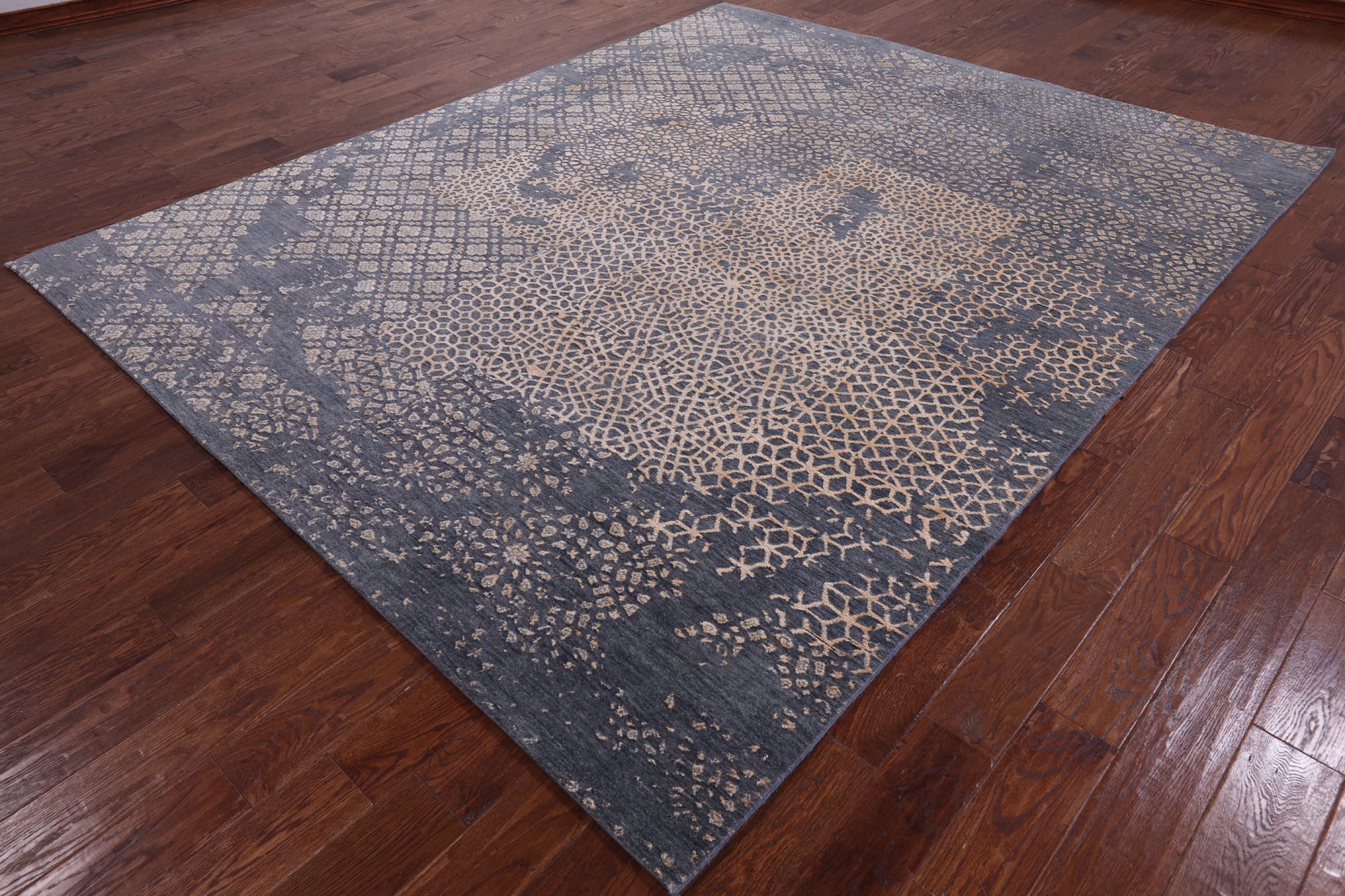 Grey Abstract Modern Hand Knotted Wool & Silk Rug - 8' 2" X 10' 0" - Golden Nile