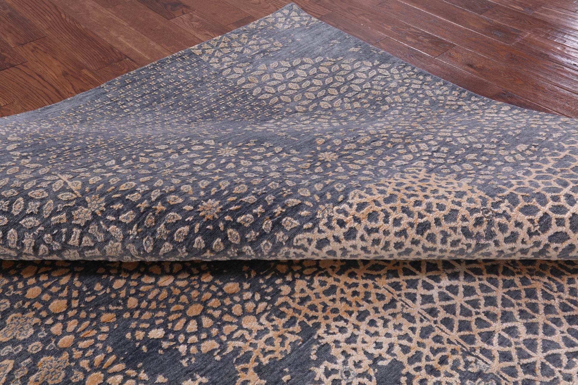 Grey Abstract Modern Hand Knotted Wool & Silk Rug - 8' 2" X 10' 0" - Golden Nile