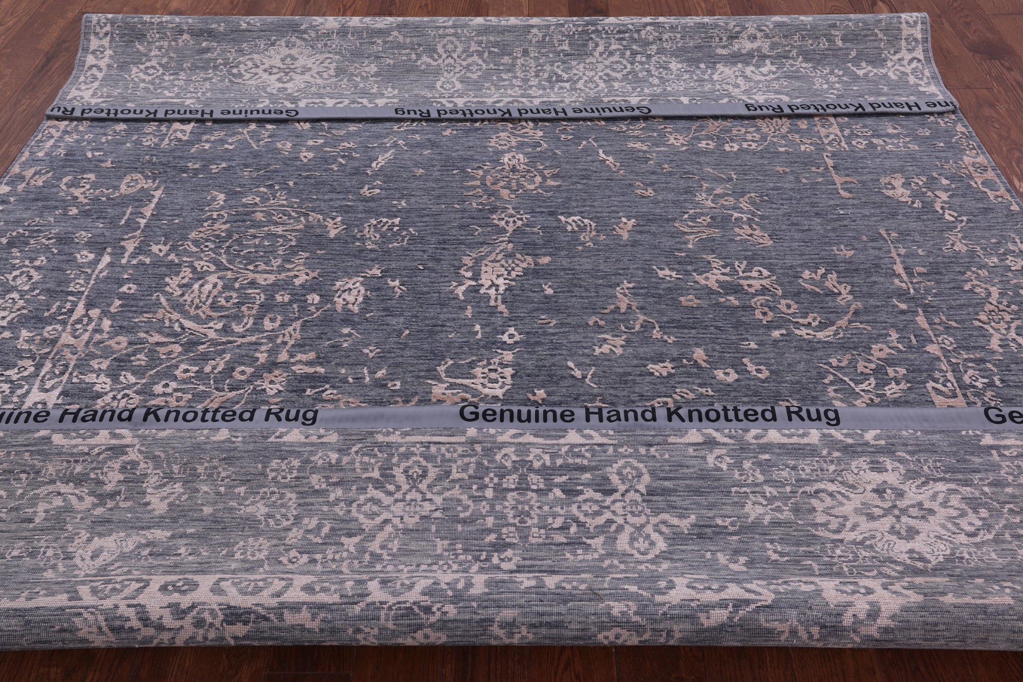 Grey Contemporary Hand Knotted Wool & Silk Rug - 7' 11" X 9' 8" - Golden Nile