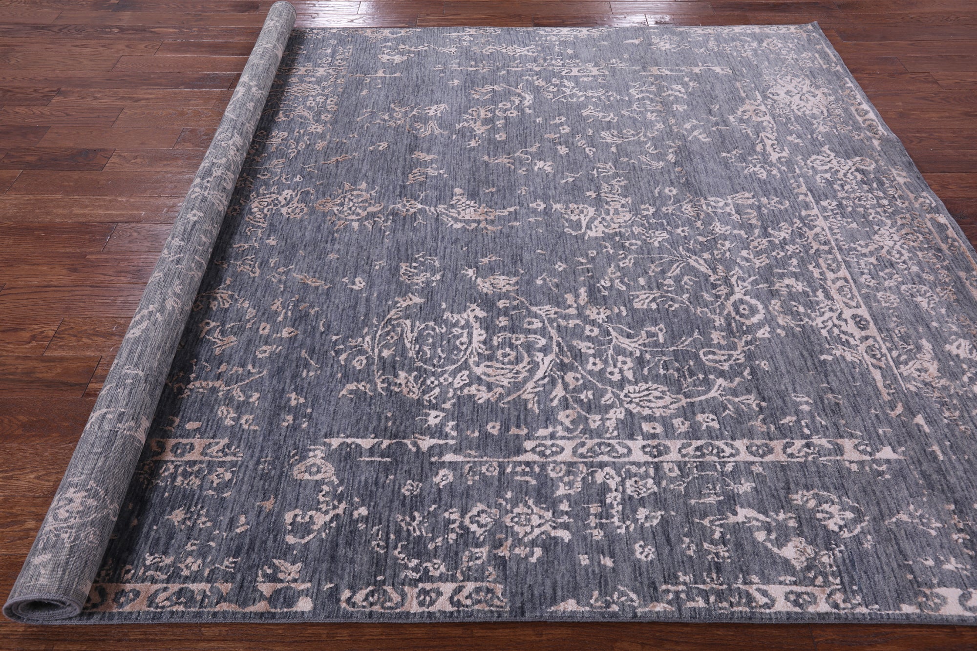Grey Contemporary Hand Knotted Wool & Silk Rug - 7' 11" X 9' 8" - Golden Nile