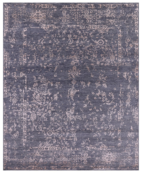 Grey Contemporary Hand Knotted Wool & Silk Rug - 7' 11" X 9' 8" - Golden Nile