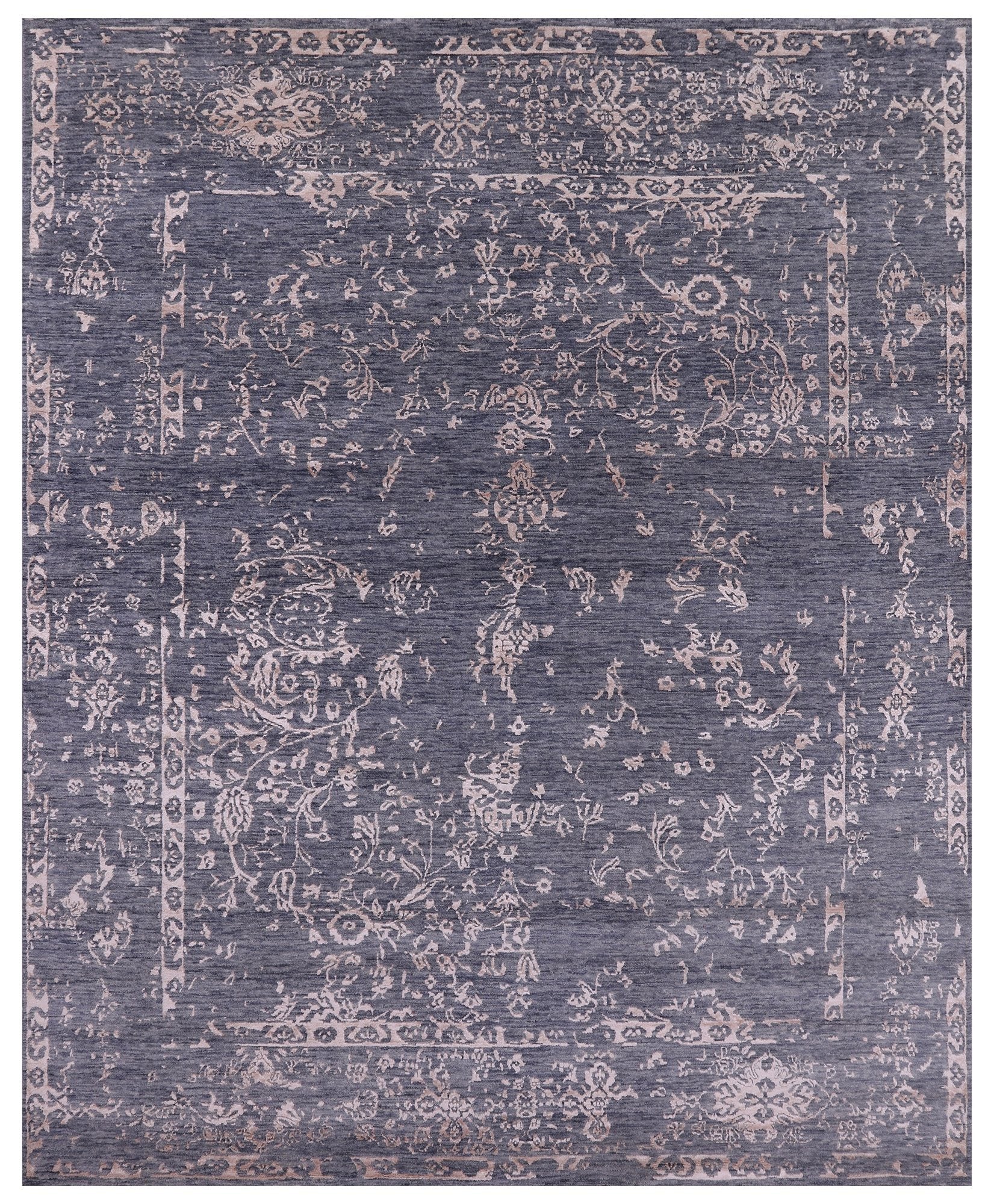 Grey Contemporary Hand Knotted Wool & Silk Rug - 7' 11" X 9' 8" - Golden Nile