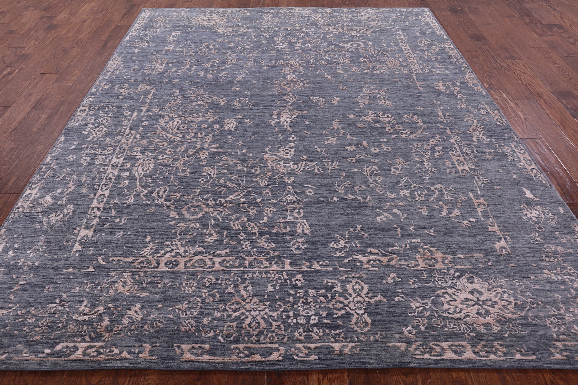 Grey Contemporary Hand Knotted Wool & Silk Rug - 7' 11" X 9' 8" - Golden Nile