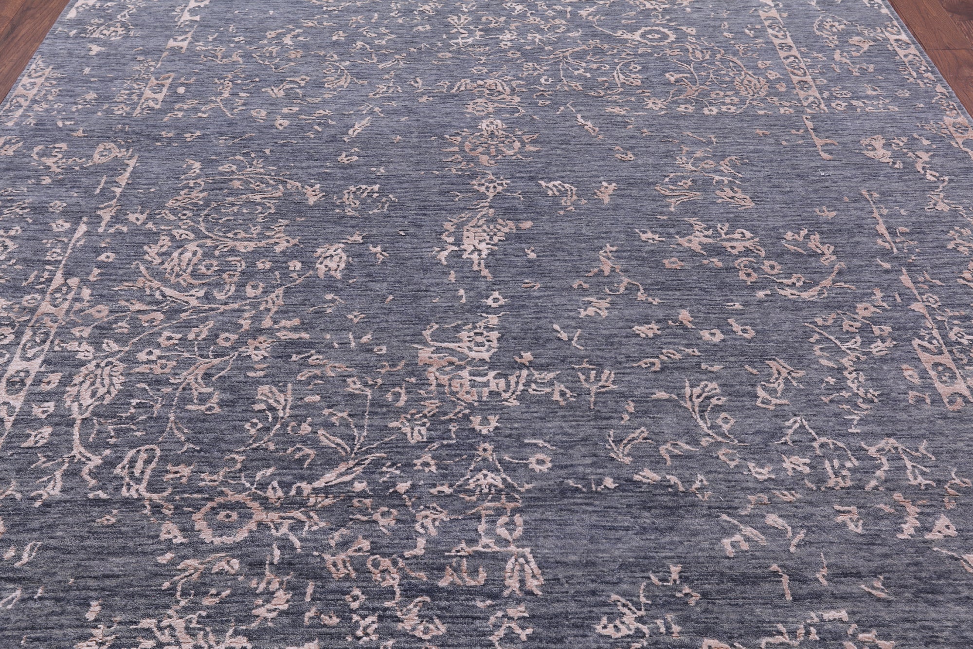 Grey Contemporary Hand Knotted Wool & Silk Rug - 7' 11" X 9' 8" - Golden Nile