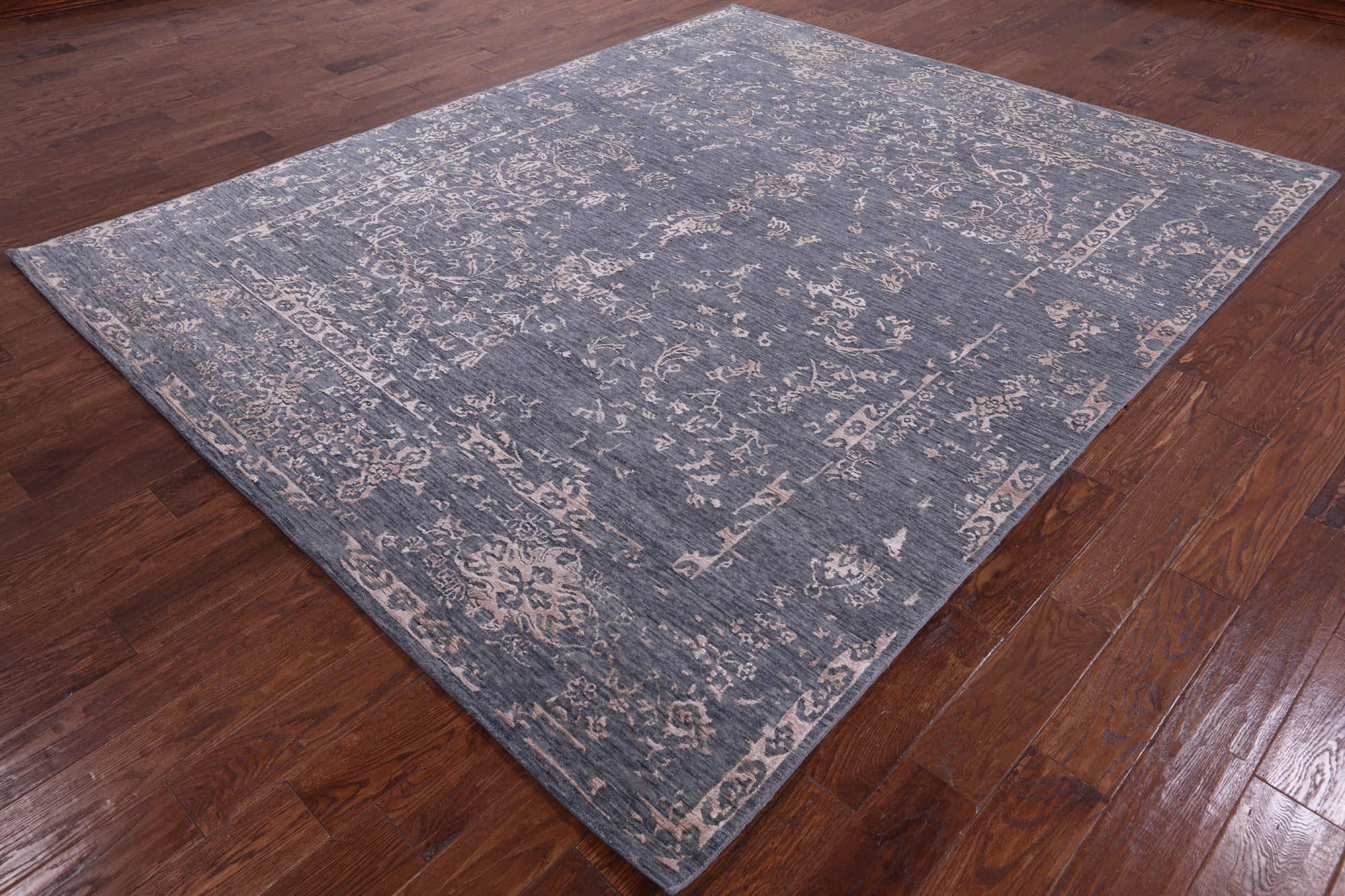 Grey Contemporary Hand Knotted Wool & Silk Rug - 7' 11" X 9' 8" - Golden Nile