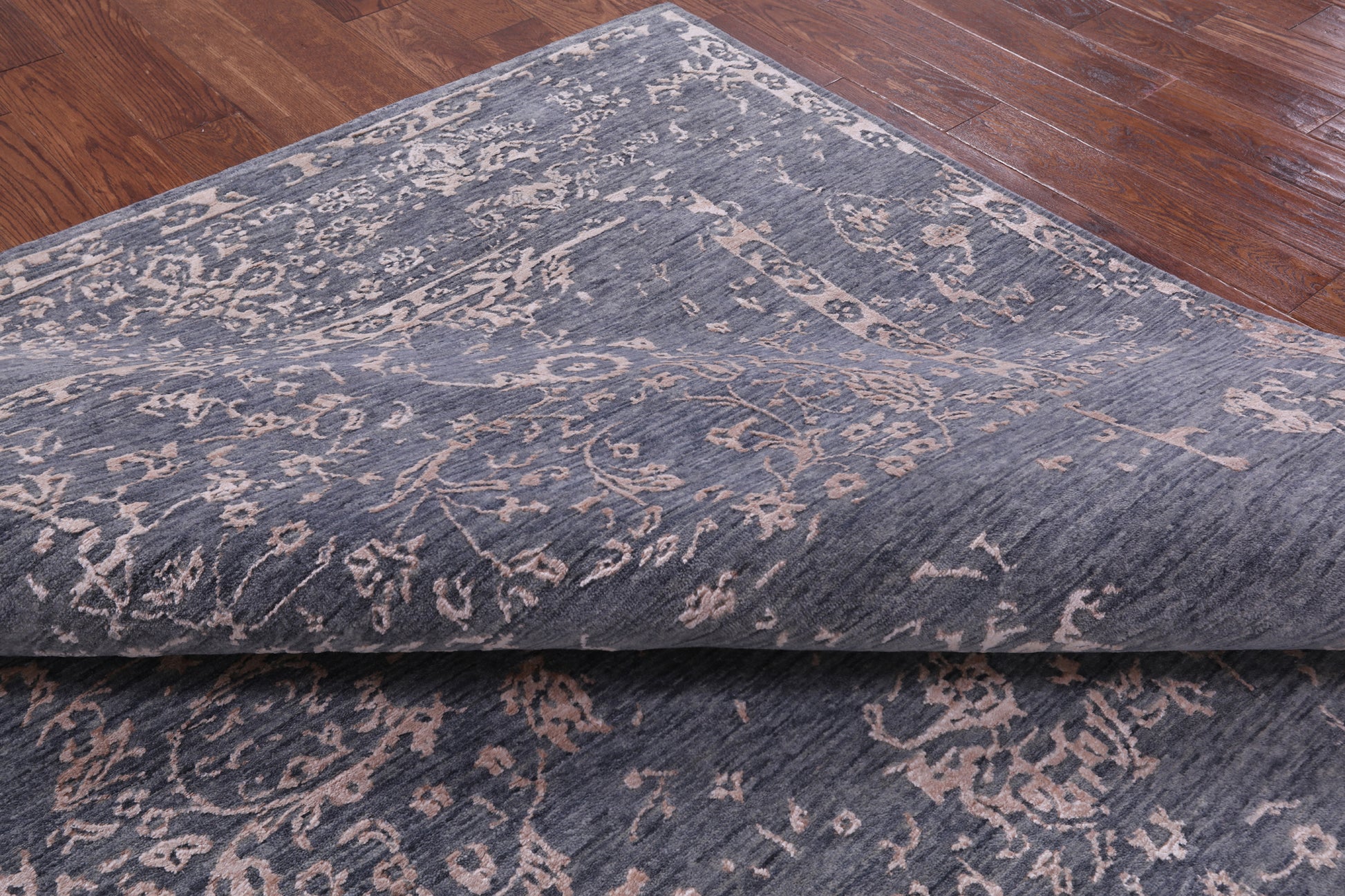 Grey Contemporary Hand Knotted Wool & Silk Rug - 7' 11" X 9' 8" - Golden Nile