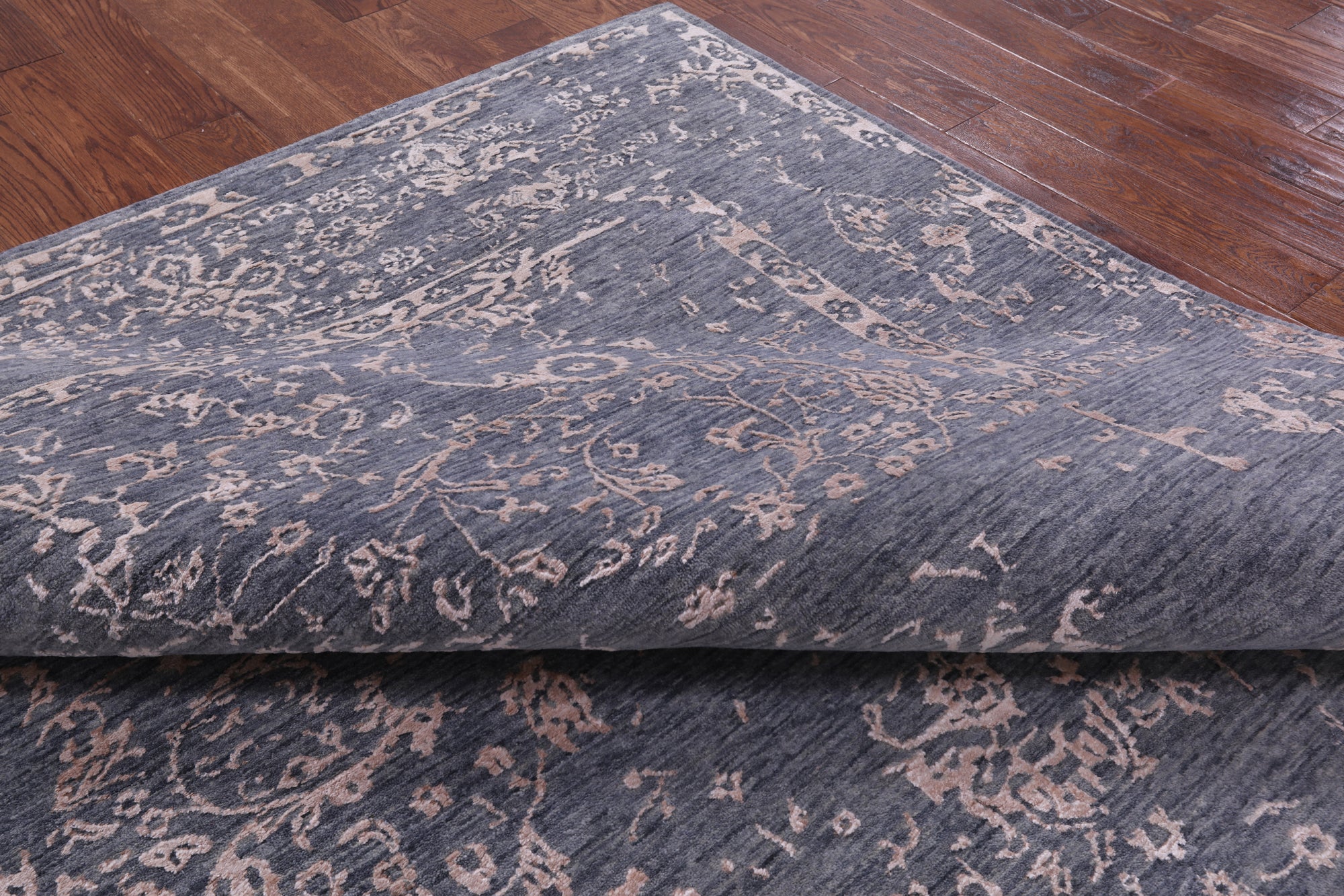Grey Contemporary Hand Knotted Wool & Silk Rug - 7' 11" X 9' 8" - Golden Nile