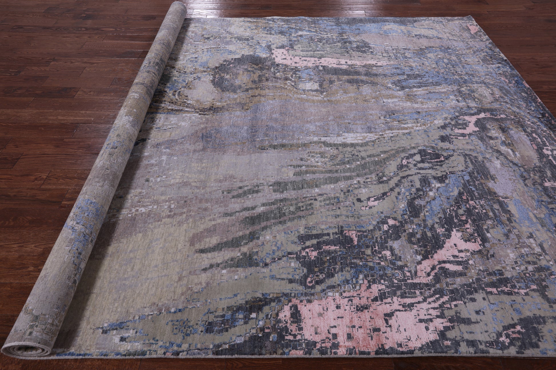 Contemporary Hand Knotted Wool & Silk Rug - 9' 0" X 11' 9" - Golden Nile