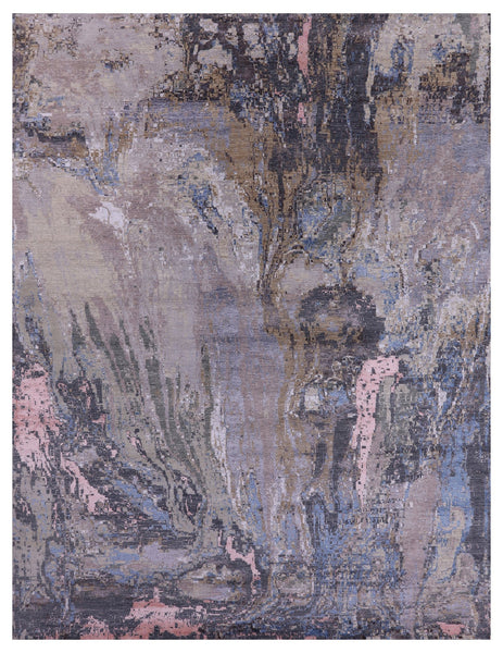 Contemporary Hand Knotted Wool & Silk Rug - 9' 0" X 11' 9" - Golden Nile