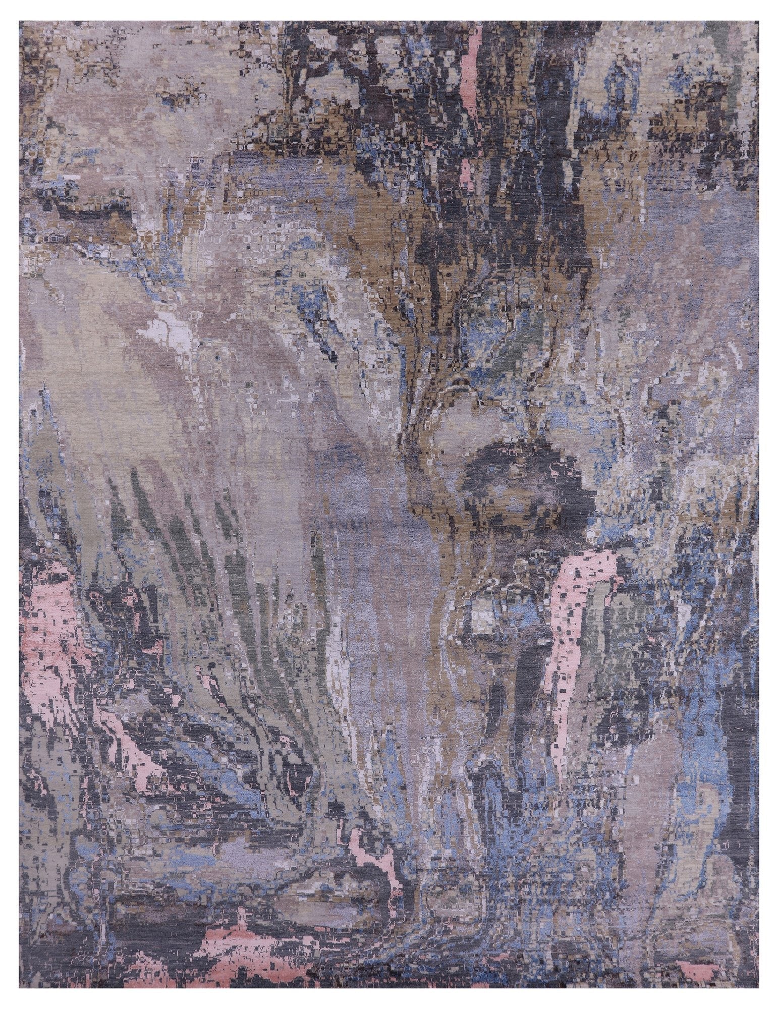 Contemporary Hand Knotted Wool & Silk Rug - 9' 0" X 11' 9" - Golden Nile