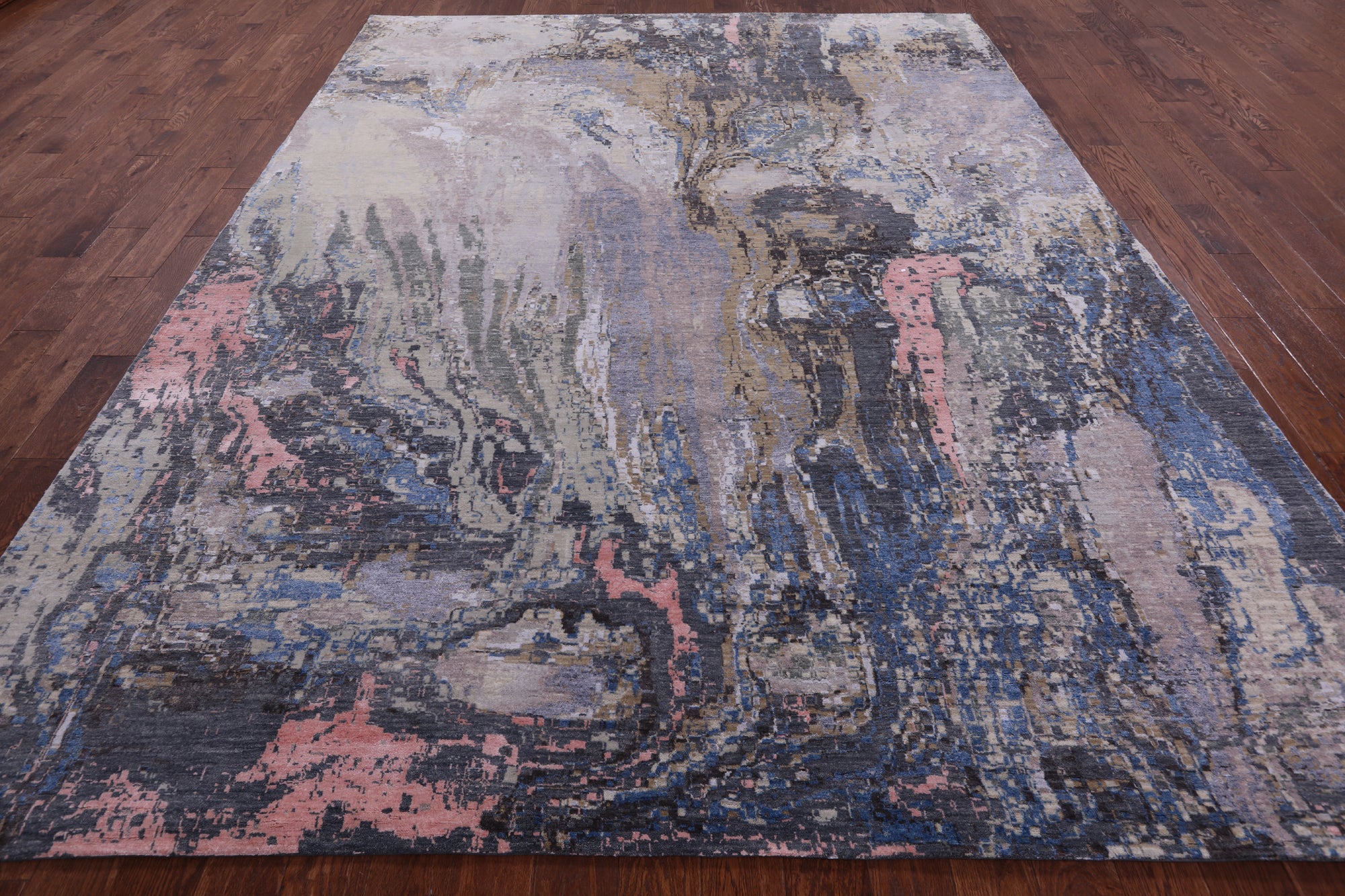 Contemporary Hand Knotted Wool & Silk Rug - 9' 0" X 11' 9" - Golden Nile