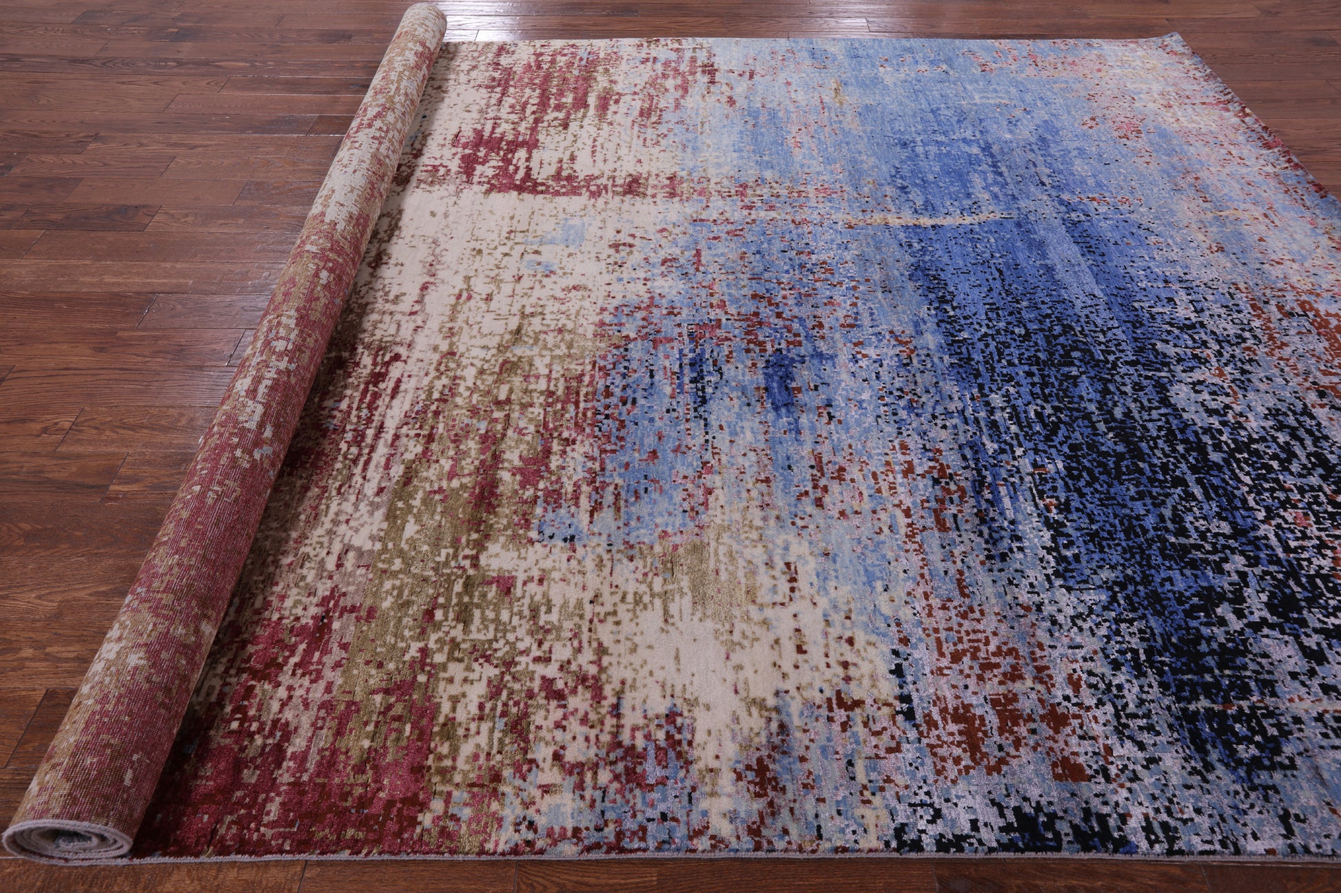 Abstract Contemporary Handmade Wool & Silk Rug - 8' 10" X 12' 7" - Golden Nile
