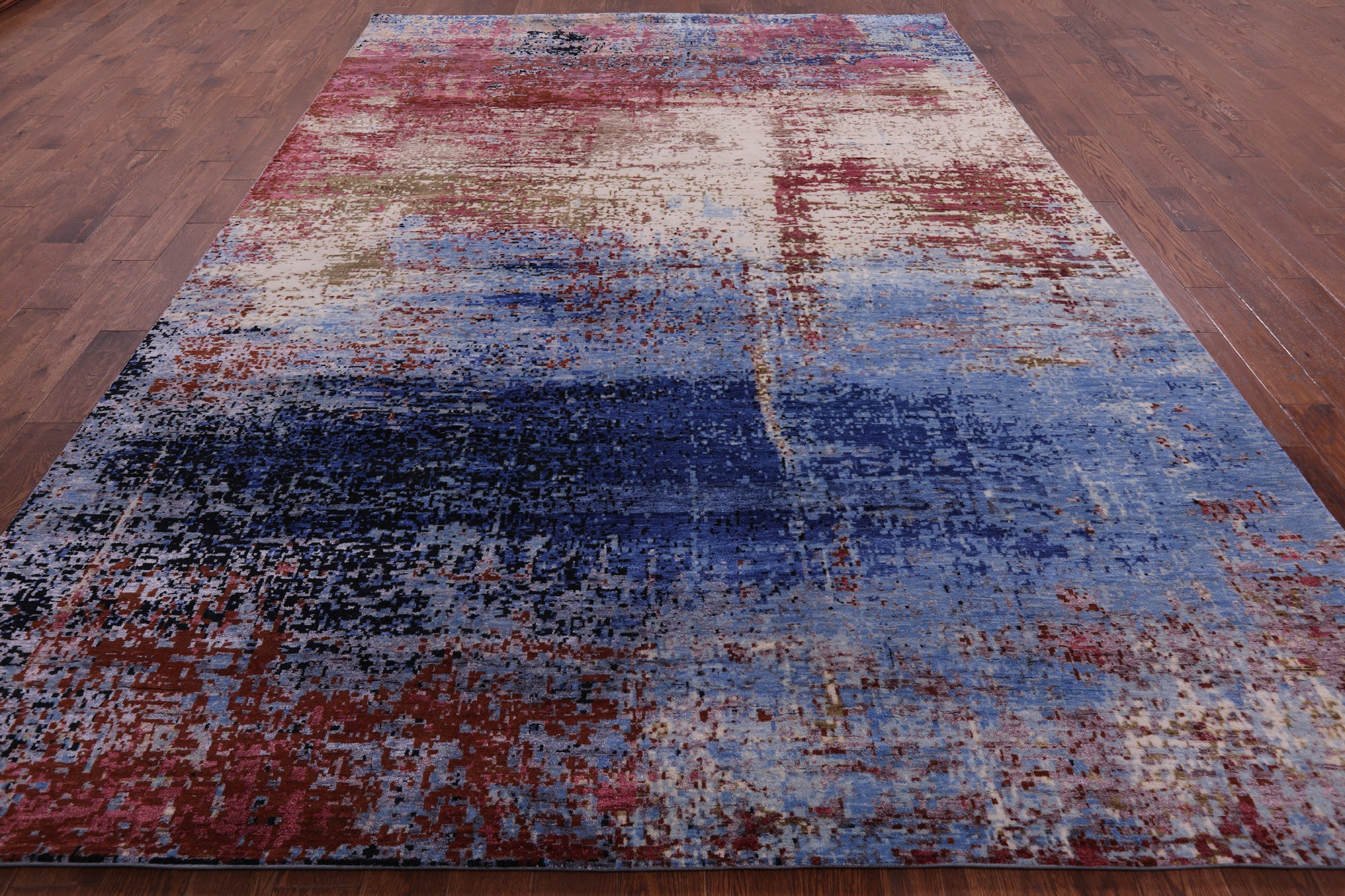 Abstract Contemporary Handmade Wool & Silk Rug - 8' 10" X 12' 7" - Golden Nile