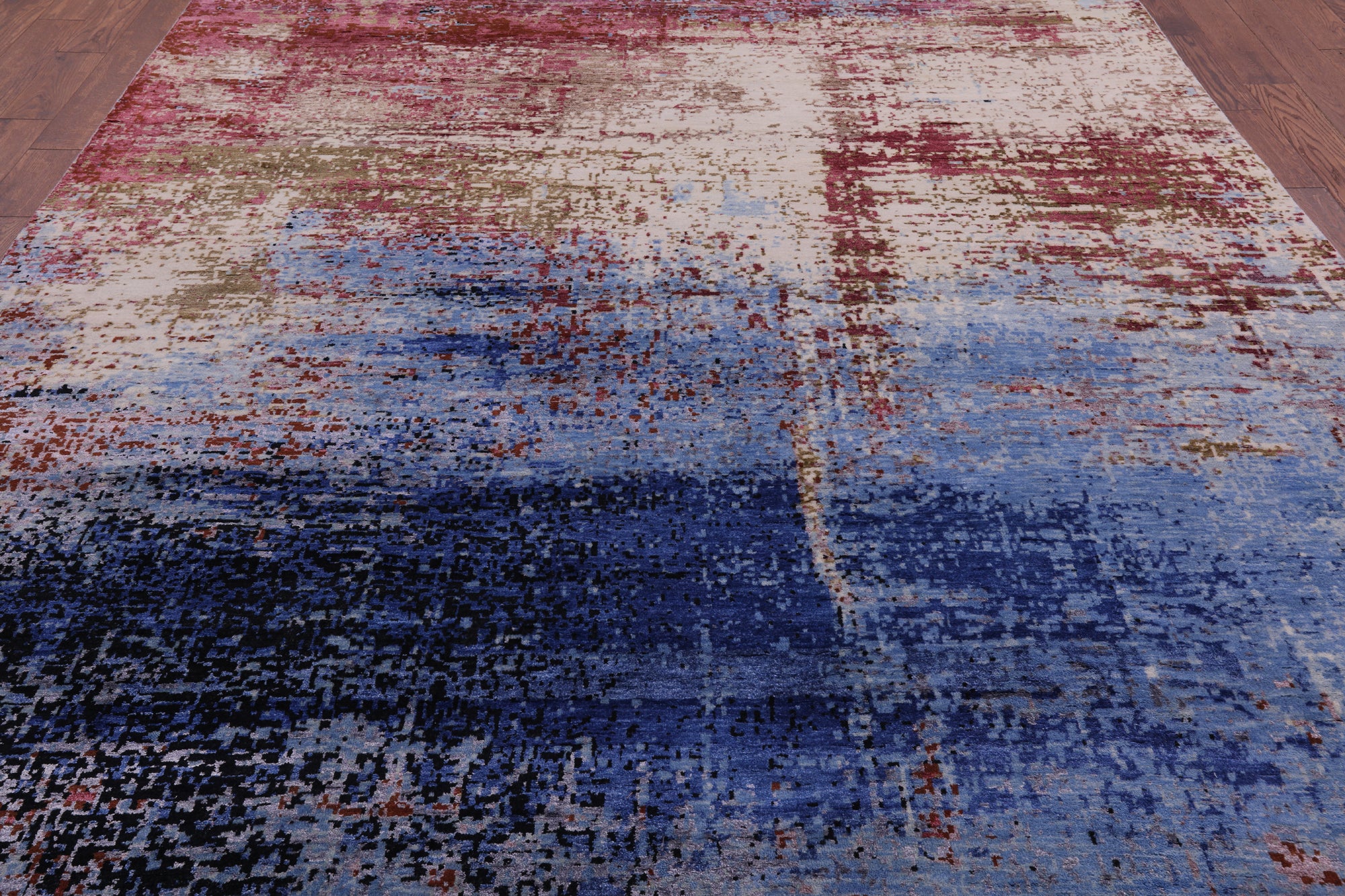 Abstract Contemporary Handmade Wool & Silk Rug - 8' 10" X 12' 7" - Golden Nile