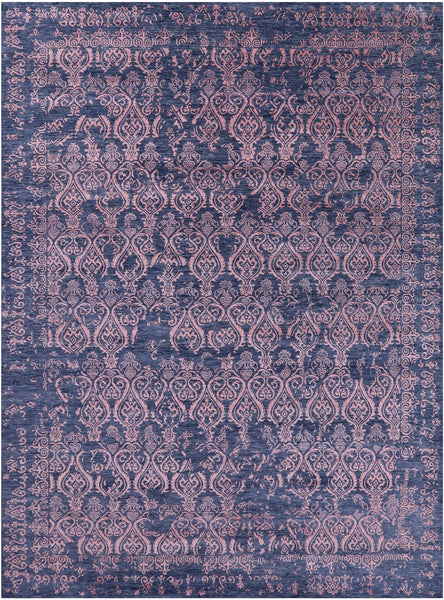 Blue Modern Hand Knotted Wool & Silk Rug - 9' 1" X 12' 5" - Golden Nile