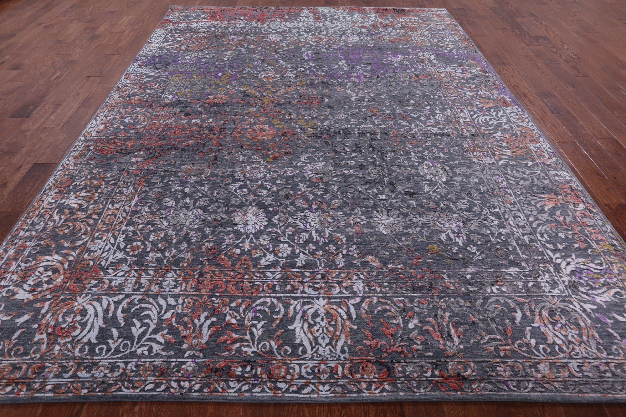Contemporary Hand Knotted Wool & Silk Rug - 9' 0" X 11' 10" - Golden Nile