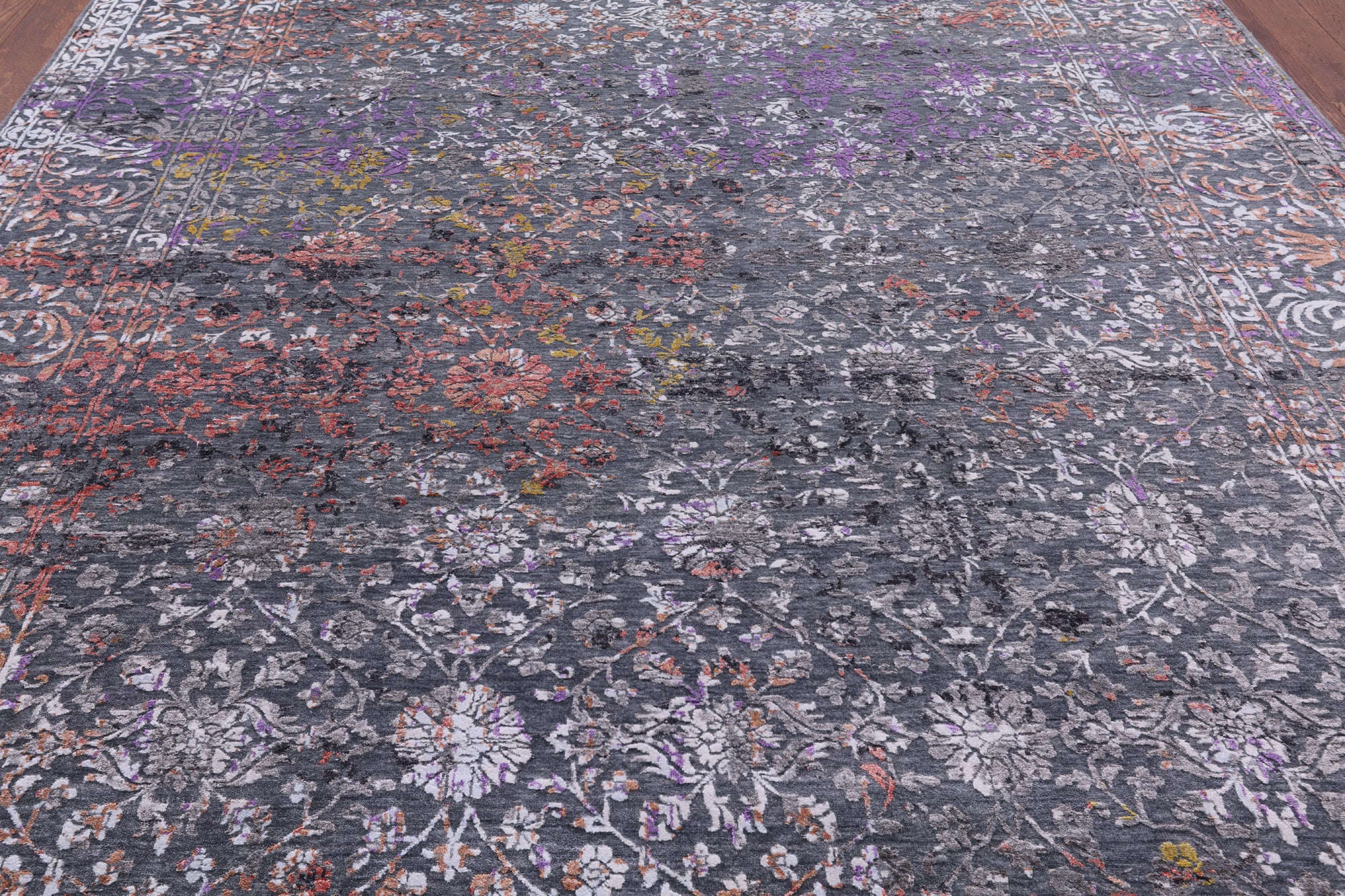 Contemporary Hand Knotted Wool & Silk Rug - 9' 0" X 11' 10" - Golden Nile