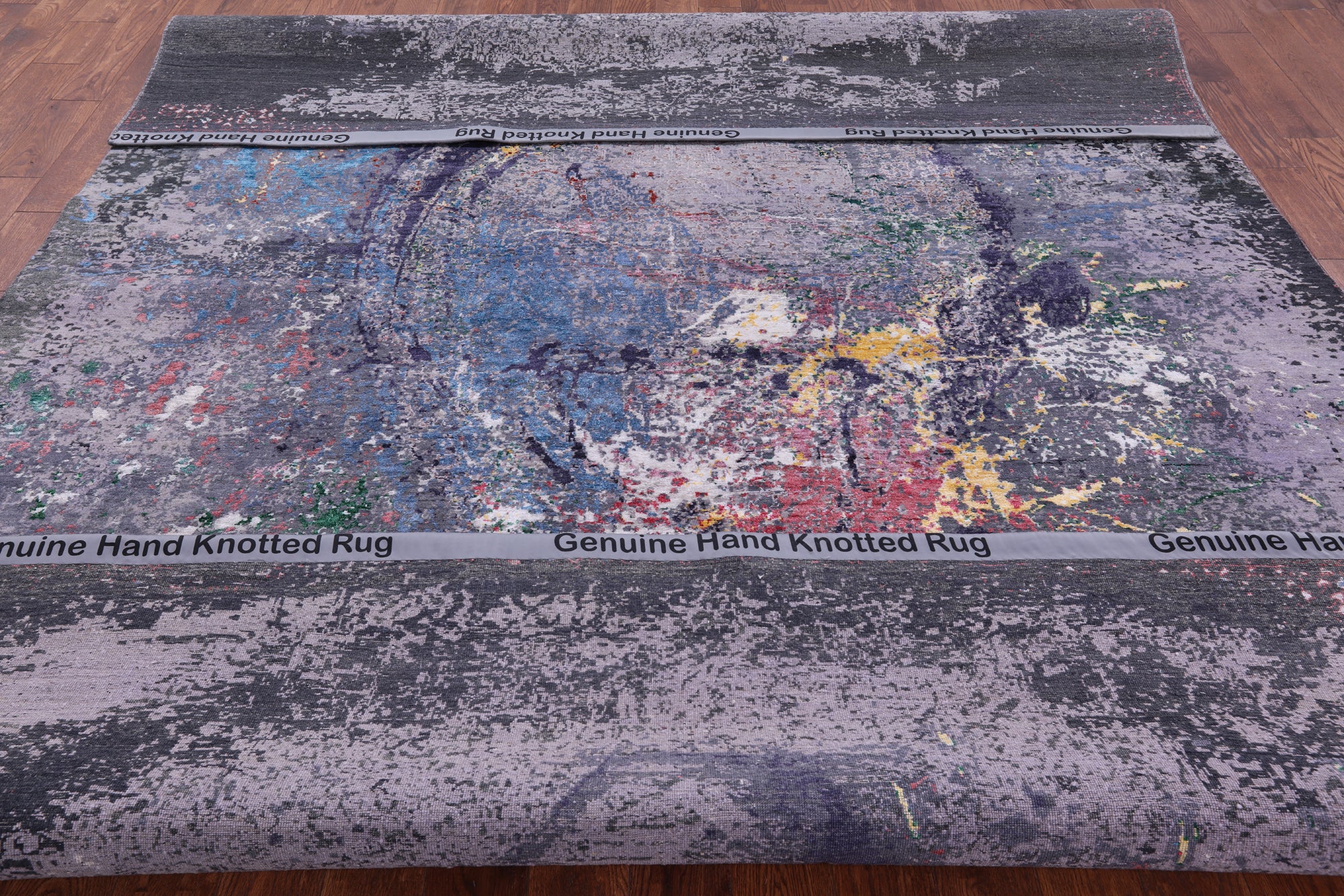 Contemporary Hand Knotted Wool & Silk Hot Air Balloon Design Rug - 8' 10" X 11' 10" - Golden Nile