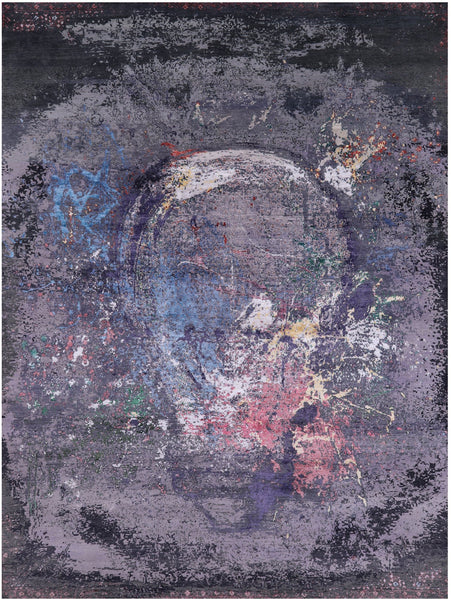 Contemporary Hand Knotted Wool & Silk Hot Air Balloon Design Rug - 8' 10" X 11' 10" - Golden Nile