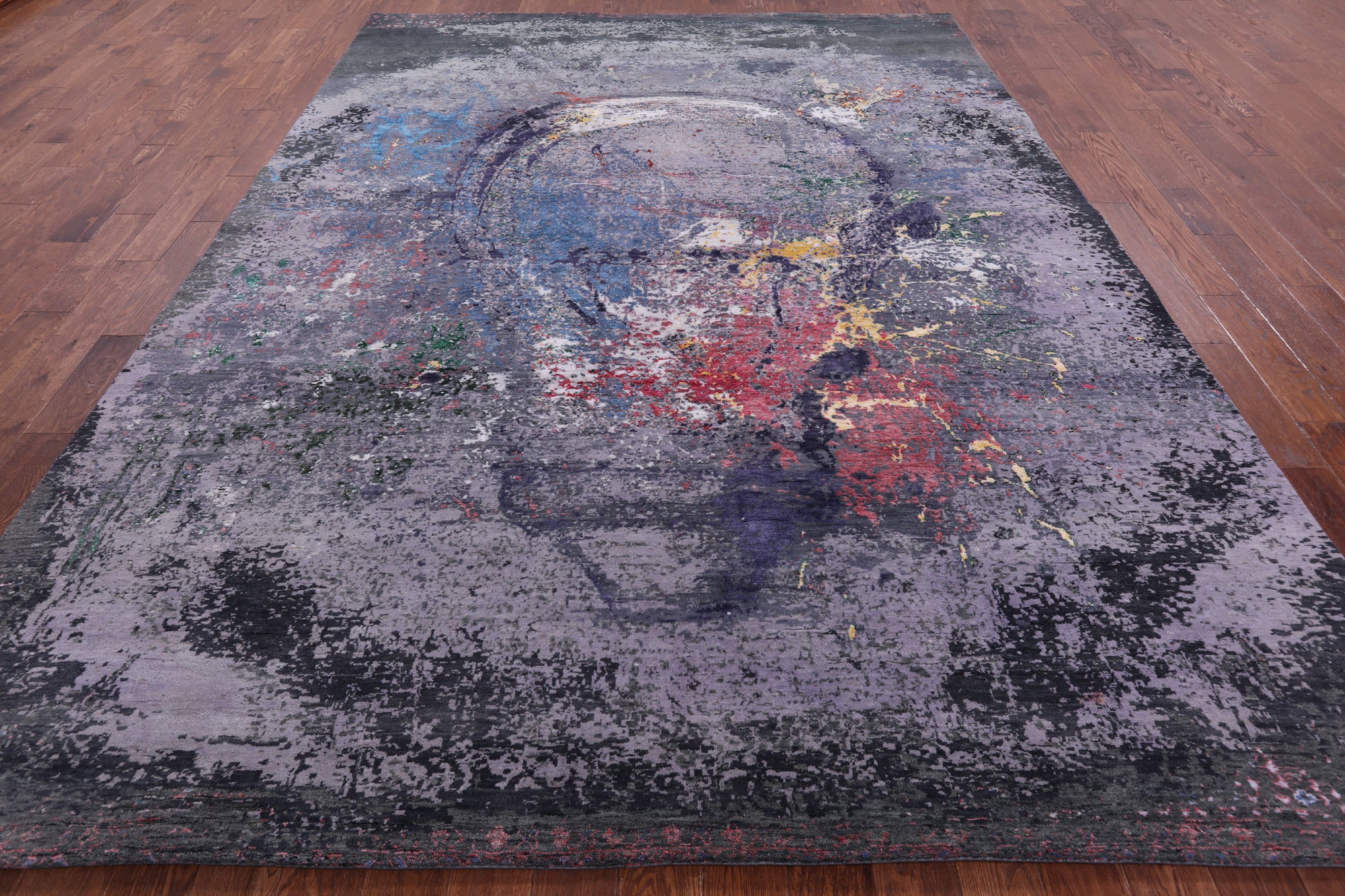 Contemporary Hand Knotted Wool & Silk Hot Air Balloon Design Rug - 8' 10" X 11' 10" - Golden Nile