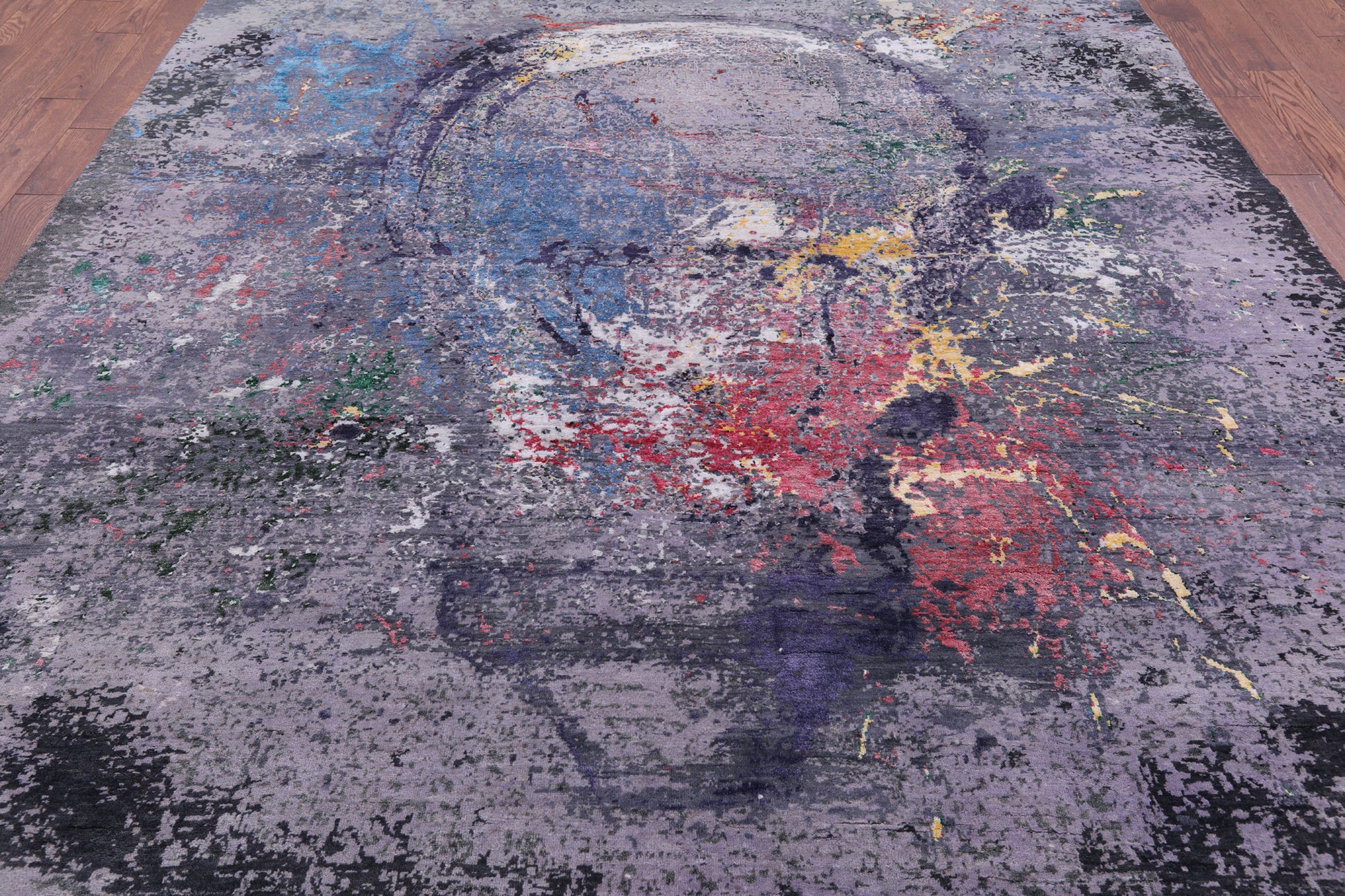 Contemporary Hand Knotted Wool & Silk Hot Air Balloon Design Rug - 8' 10" X 11' 10" - Golden Nile