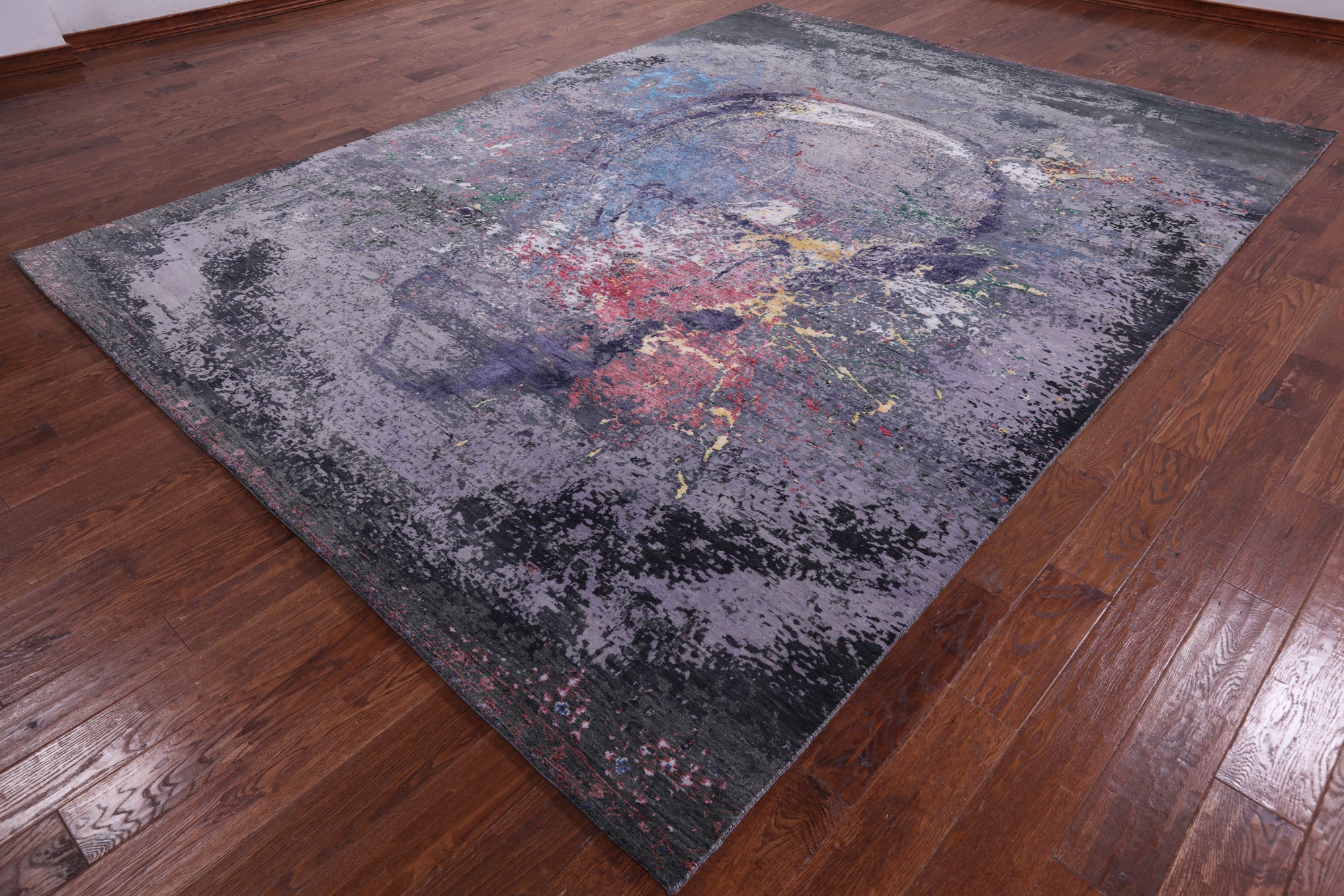Contemporary Hand Knotted Wool & Silk Hot Air Balloon Design Rug - 8' 10" X 11' 10" - Golden Nile