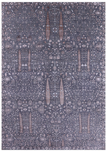 Grey Persian Ziegler Hand Knotted Wool & Silk Rug - 10' 1" X 14' 6" - Golden Nile