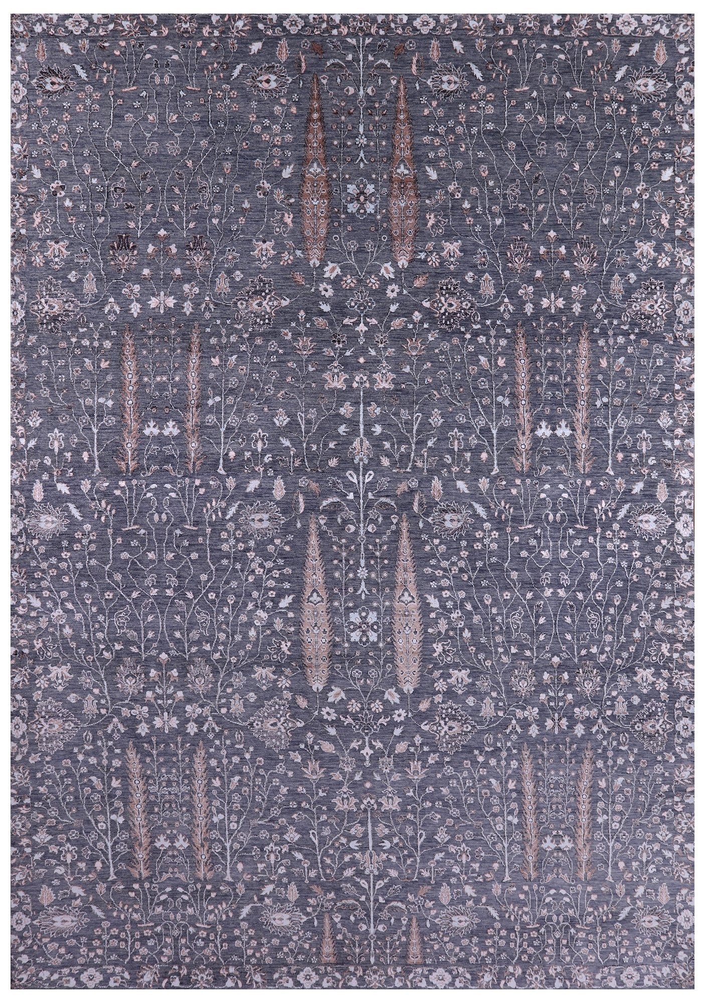 Grey Persian Ziegler Hand Knotted Wool & Silk Rug - 10' 1" X 14' 6" - Golden Nile