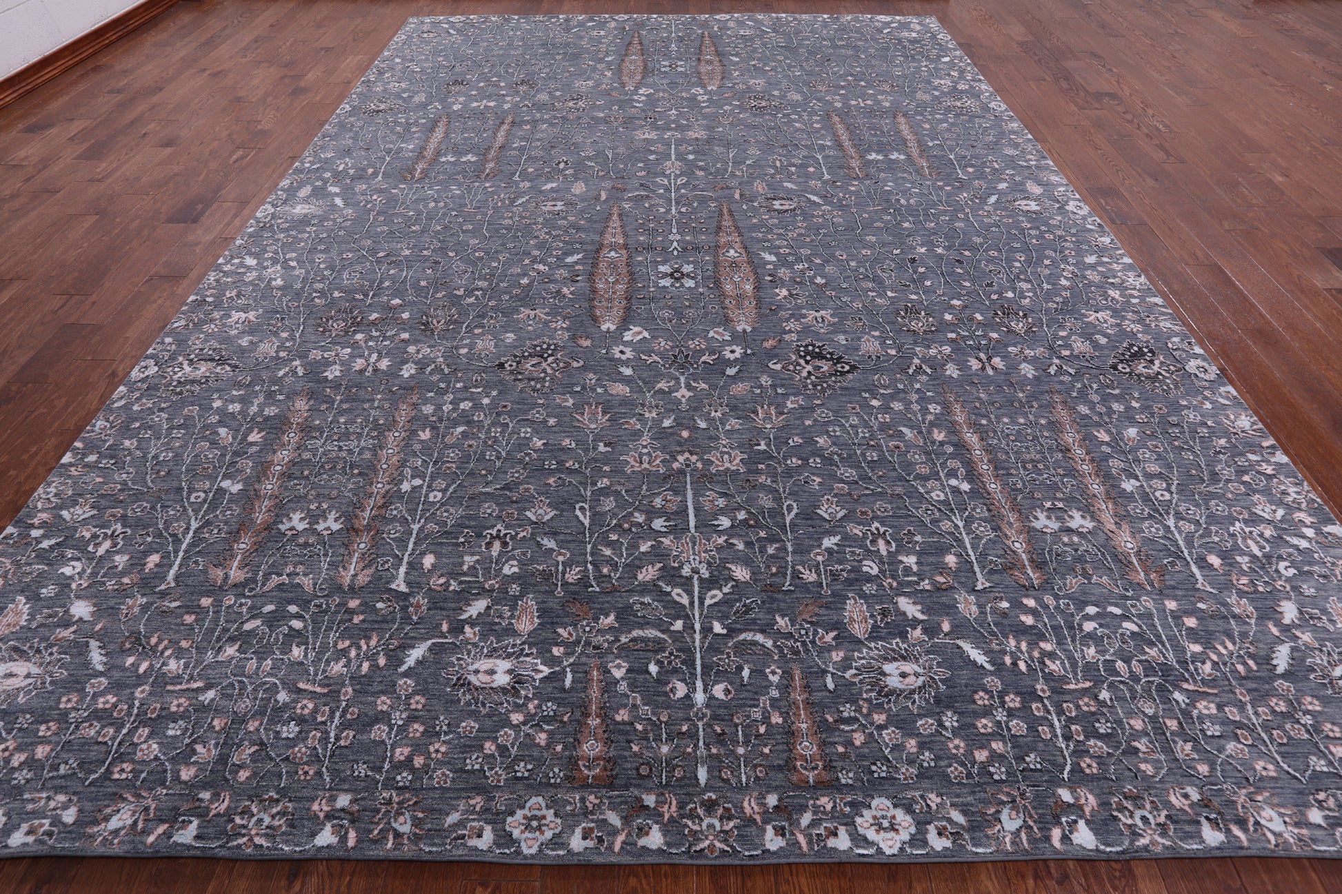 Grey Persian Ziegler Hand Knotted Wool & Silk Rug - 10' 1" X 14' 6" - Golden Nile