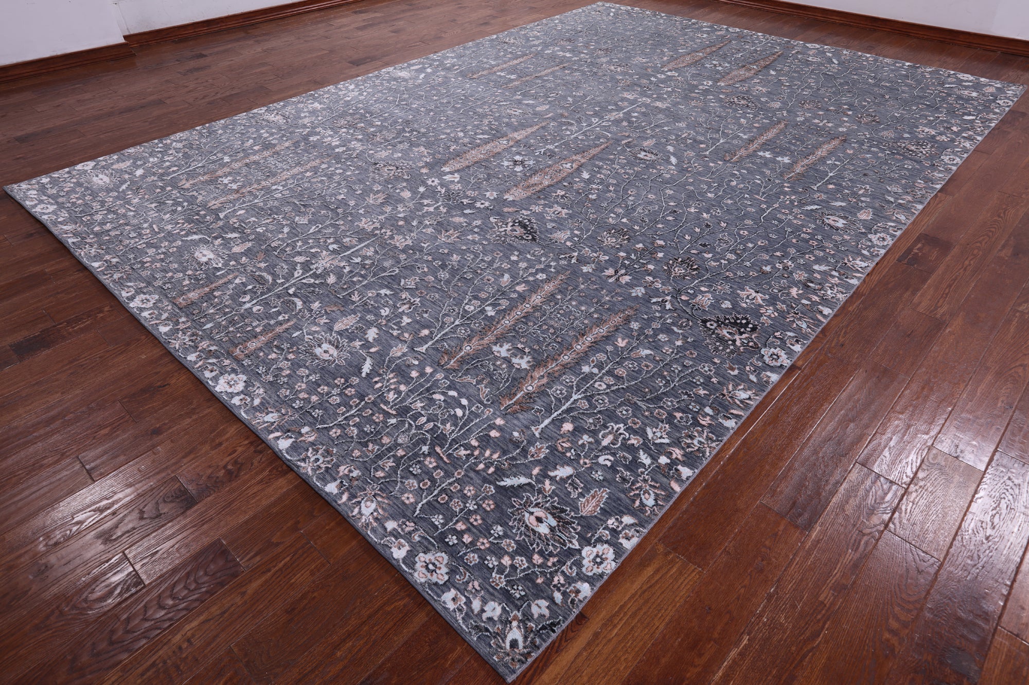 Grey Persian Ziegler Hand Knotted Wool & Silk Rug - 10' 1" X 14' 6" - Golden Nile