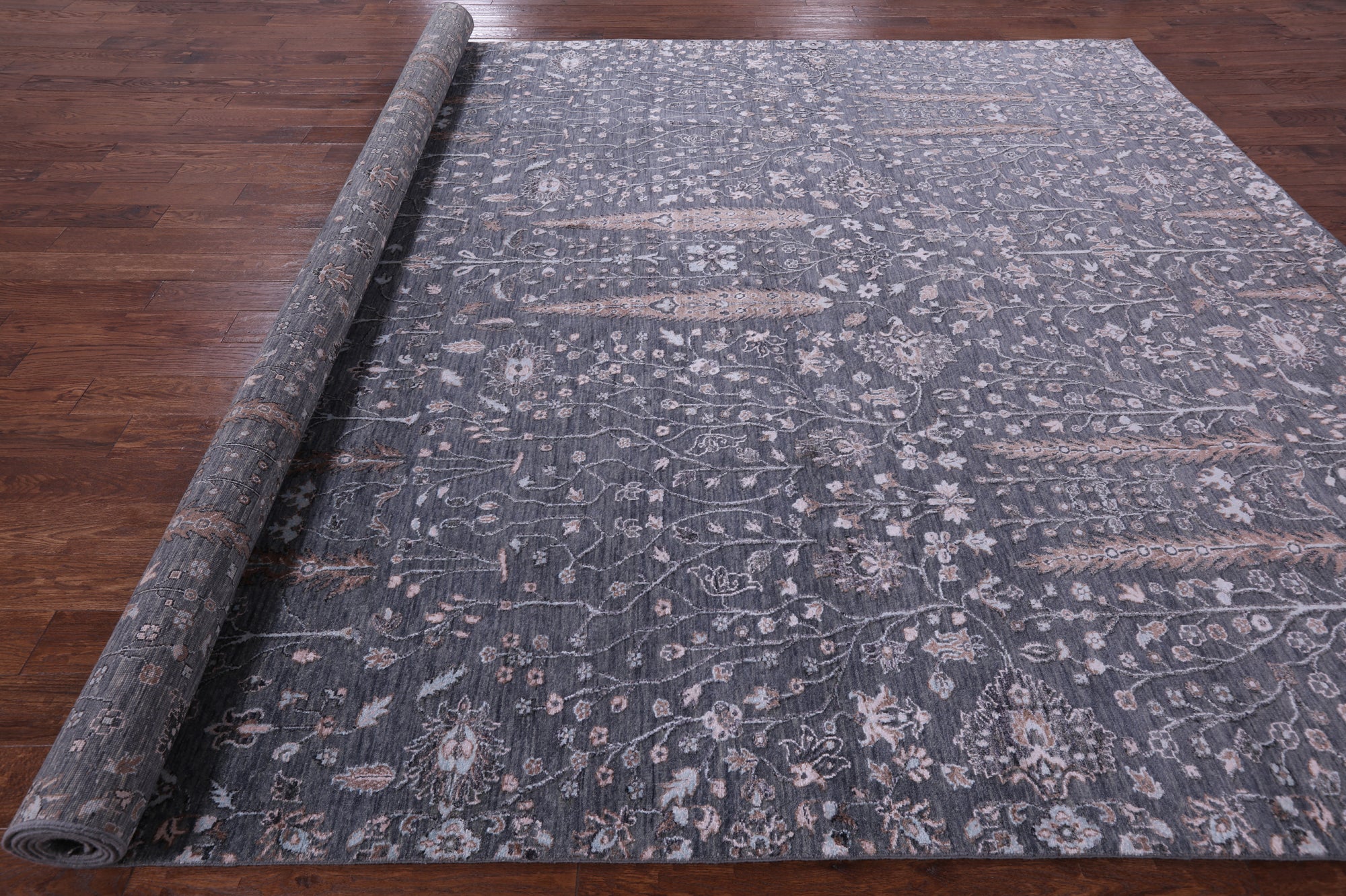 Grey Persian Ziegler Hand Knotted Wool & Silk Rug - 10' 1" X 14' 6" - Golden Nile
