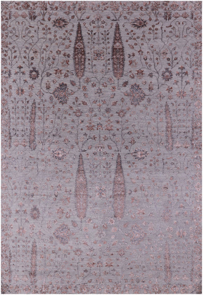Grey Persian Ziegler Handmade Wool & Silk Rug - 6' 5" X 9' 4" - Golden Nile
