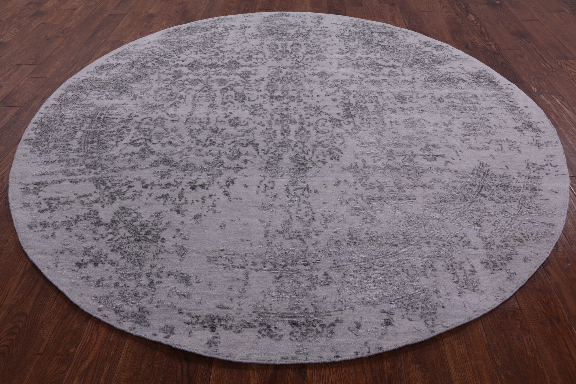 Grey Round Modern Hand Knotted Wool & Silk Rug - 7' 11" X 8' 0" - Golden Nile