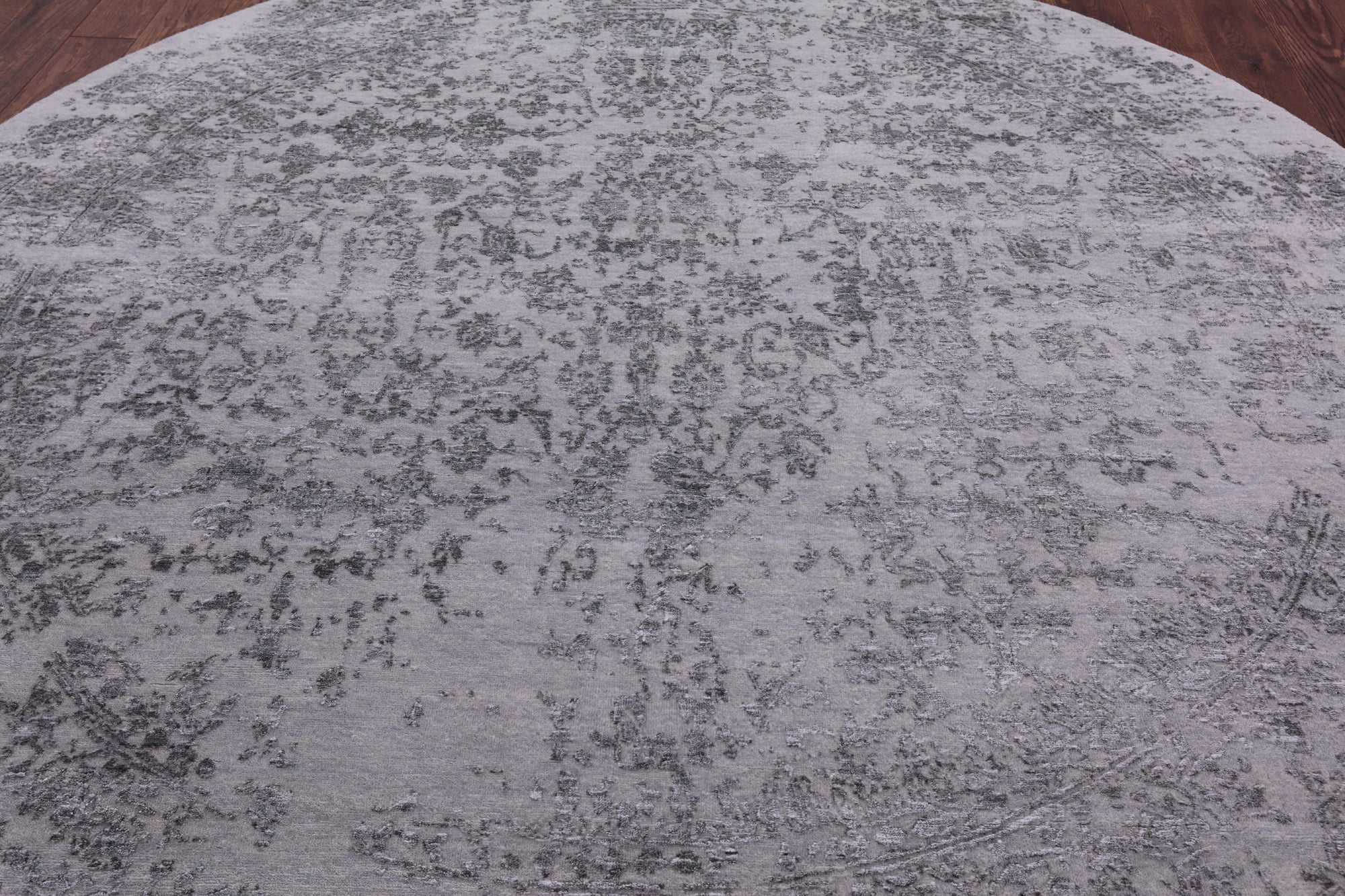 Grey Round Modern Hand Knotted Wool & Silk Rug - 7' 11" X 8' 0" - Golden Nile