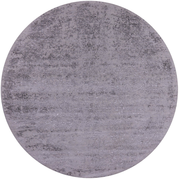 Grey Round Modern Hand Knotted Wool & Silk Rug - 7' 11" X 8' 0" - Golden Nile