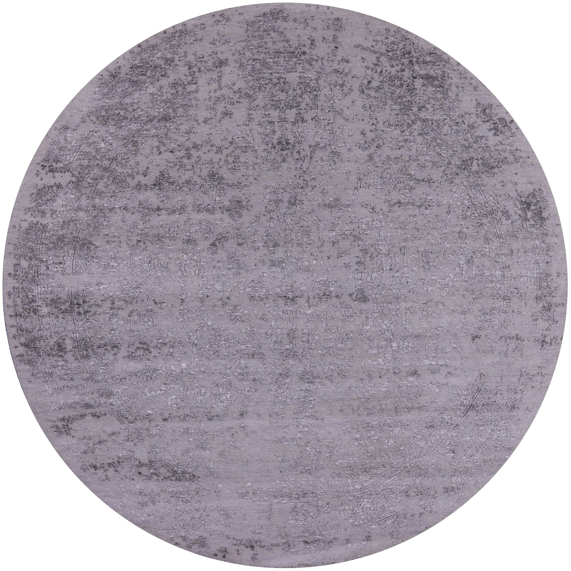 Grey Round Modern Hand Knotted Wool & Silk Rug - 7' 11" X 8' 0" - Golden Nile