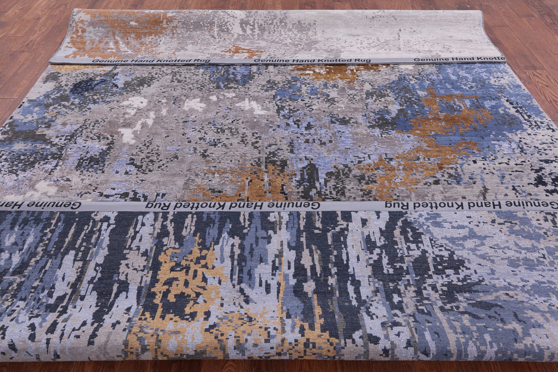 Abstract Modern Hand Knotted Wool & Silk Rug - 8' 10" X 12' 1" - Golden Nile