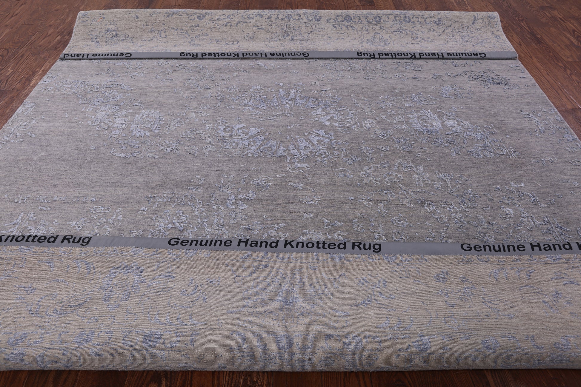 Grey Modern Hand Knotted Wool & Silk Rug - 8' 1" X 10' 0" - Golden Nile