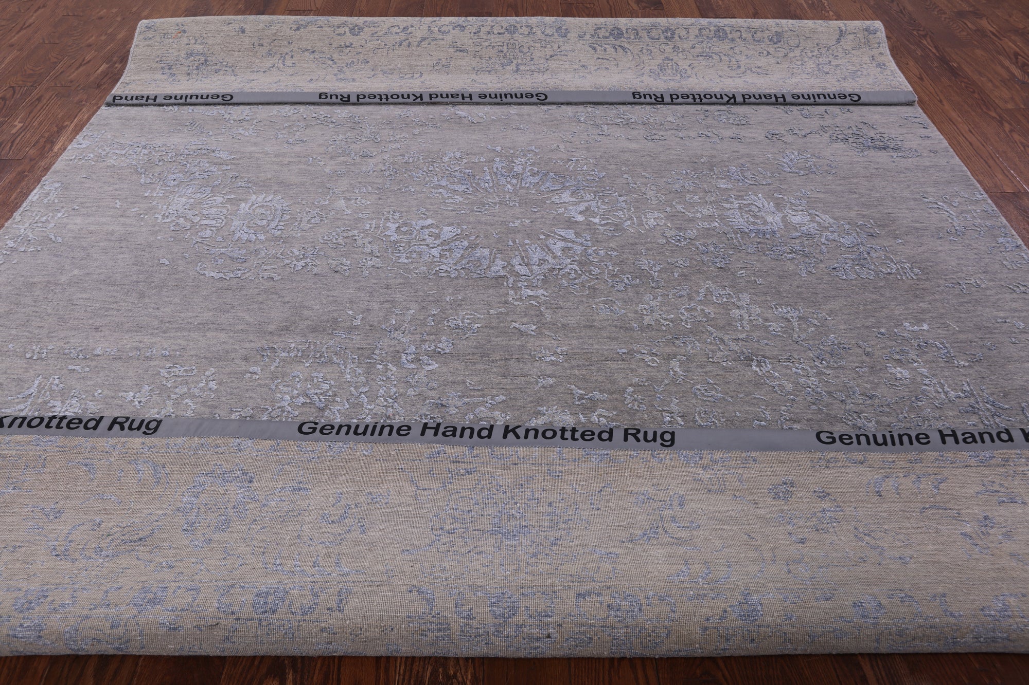 Grey Modern Hand Knotted Wool & Silk Rug - 8' 1" X 10' 0" - Golden Nile