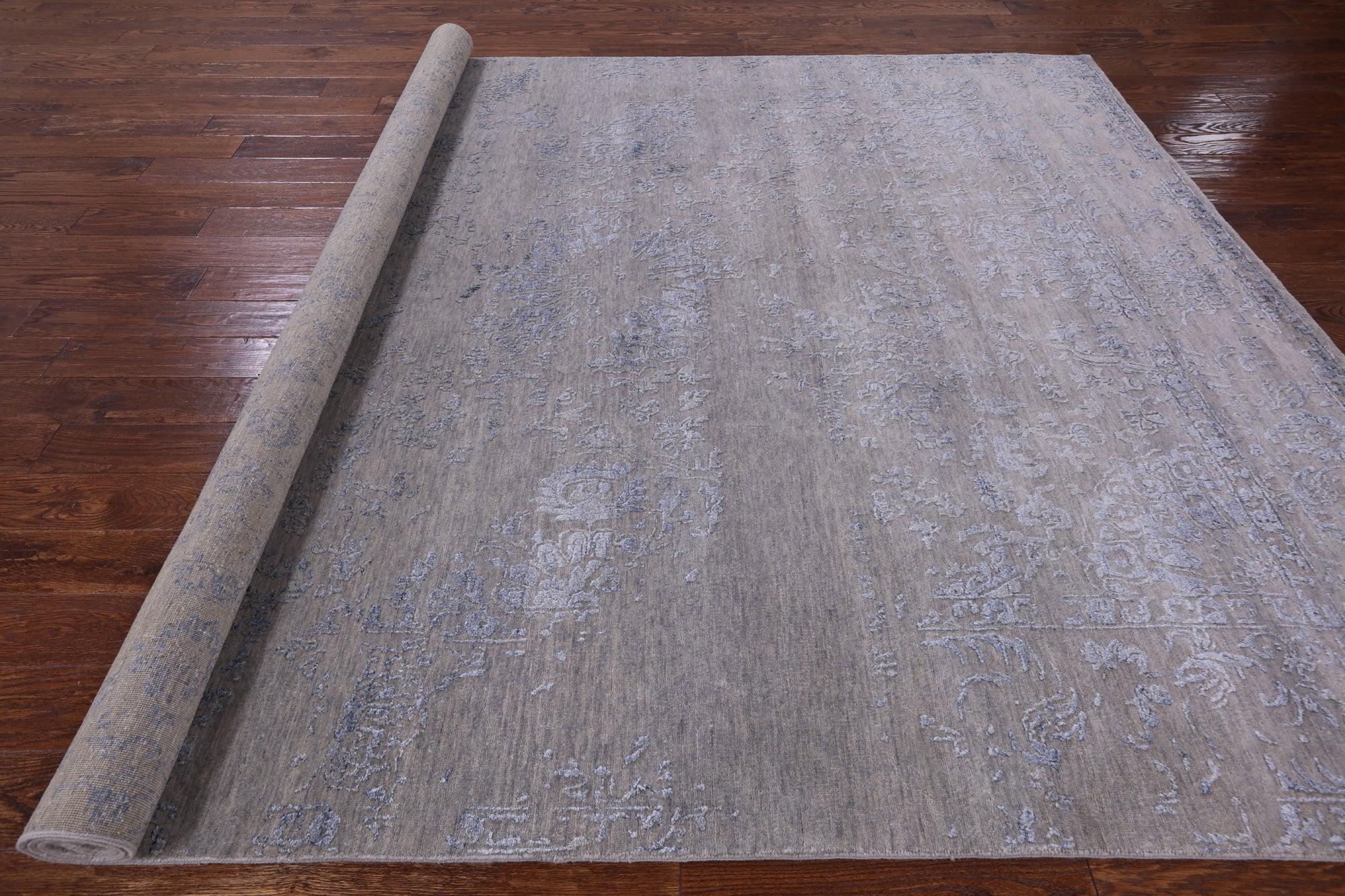 Grey Modern Hand Knotted Wool & Silk Rug - 8' 1" X 10' 0" - Golden Nile