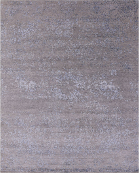 Grey Modern Hand Knotted Wool & Silk Rug - 8' 1" X 10' 0" - Golden Nile